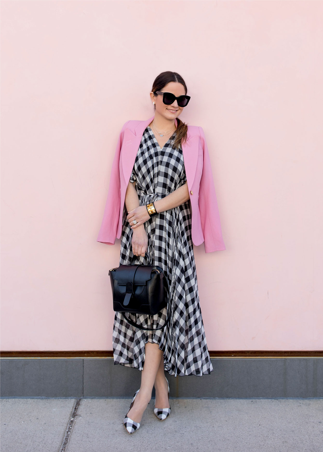 Delfi Collective Dress | Chicago Pink Wall | Black Gingham Dress