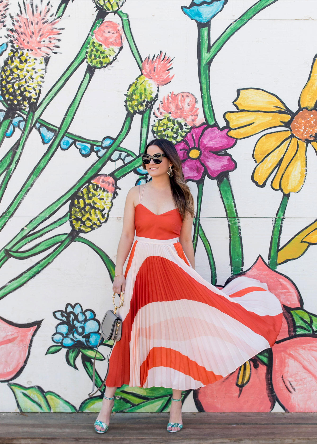 Mango Pleated Bicolor Dress at a Bishop Arts District Mural in Dallas