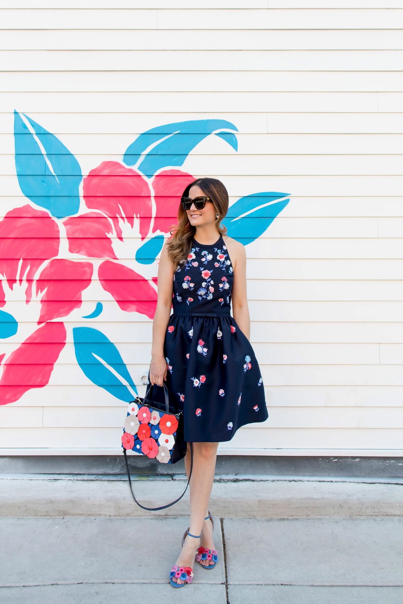 Kate Spade Navy Floral Embroidered Fit Flare Dress