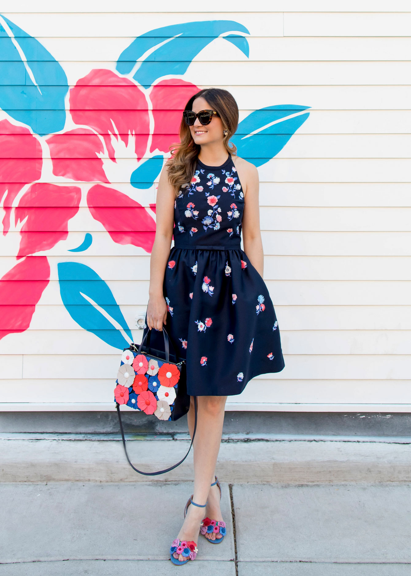 Navy Floral Embroidered Dress