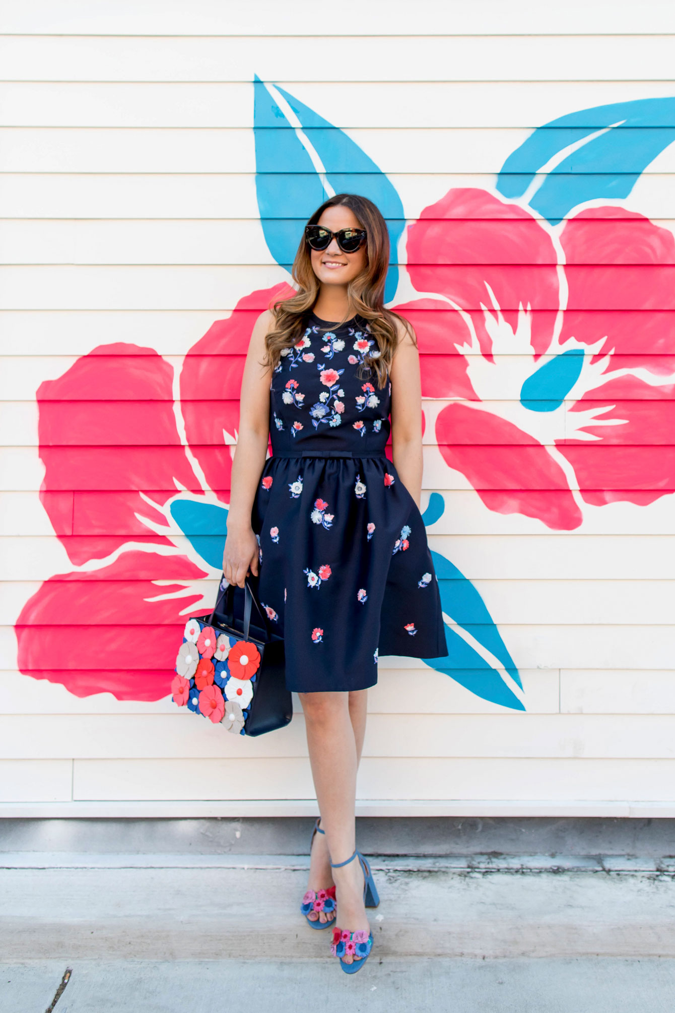 Navy Floral Embroidered Dress