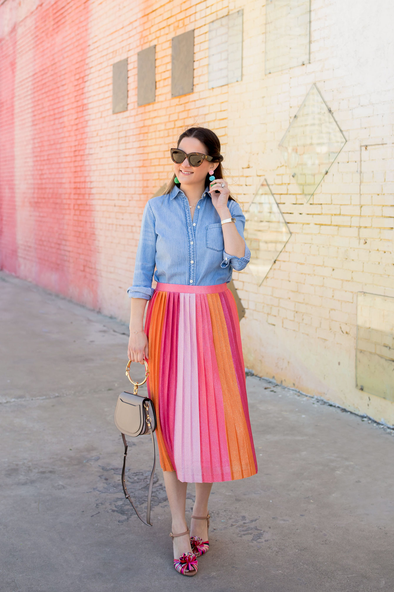 Pink Ombre Pleated Midi Skirt