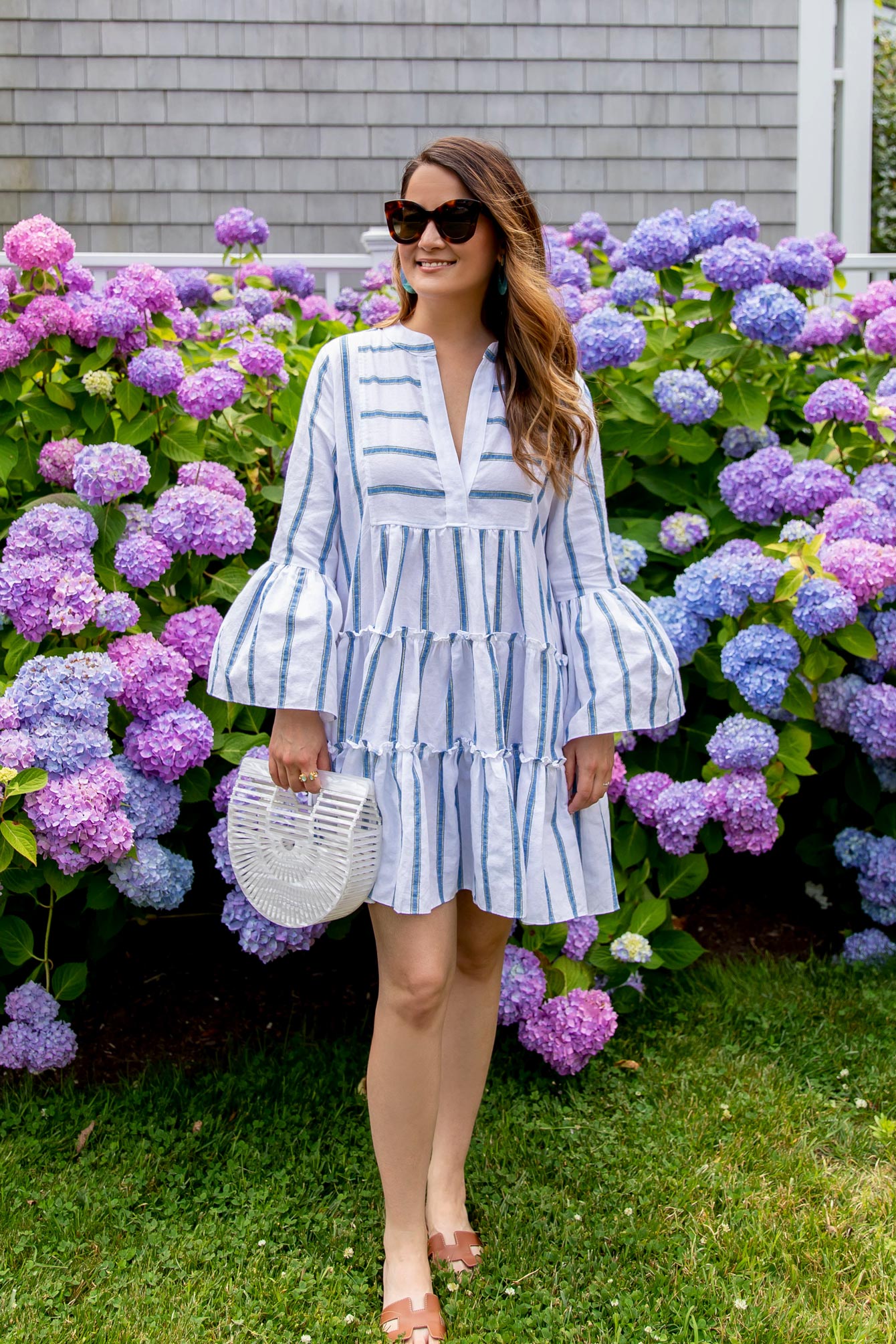 Caroline Constas Blue Stripe Linen Dress