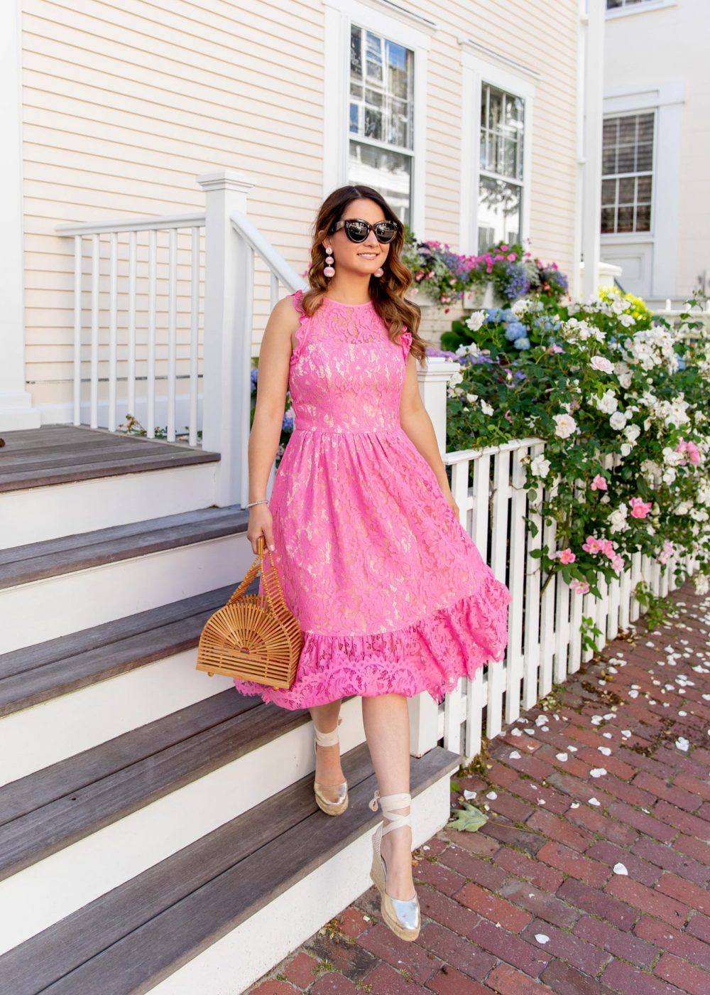 Nordstrom Bright Pink Lace Midi Dress