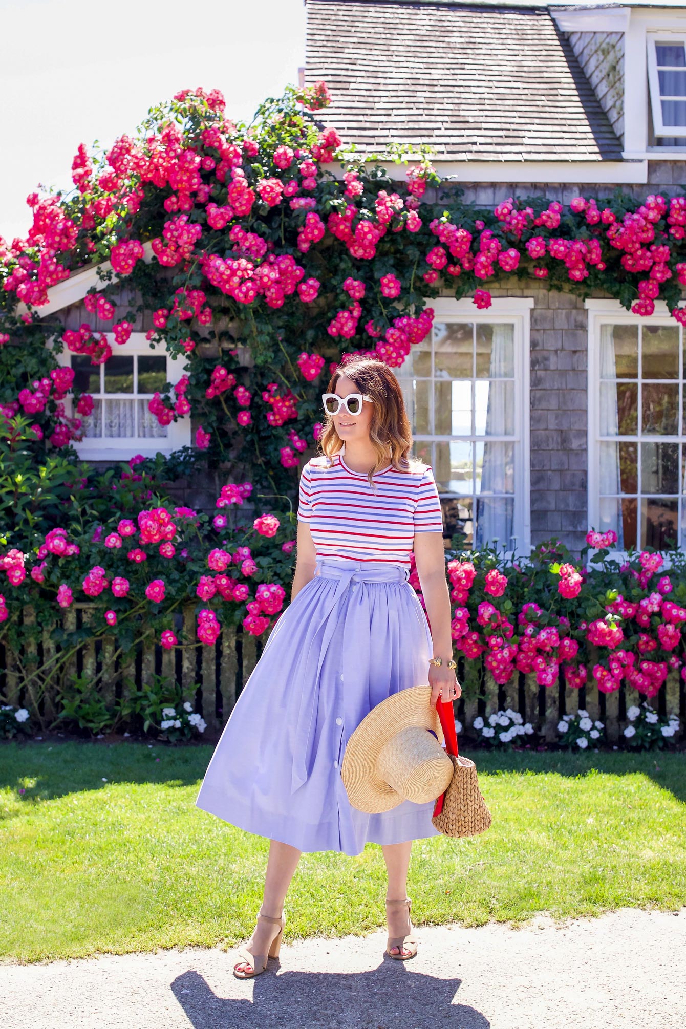 1901 Blue Chambray Midi Skirt