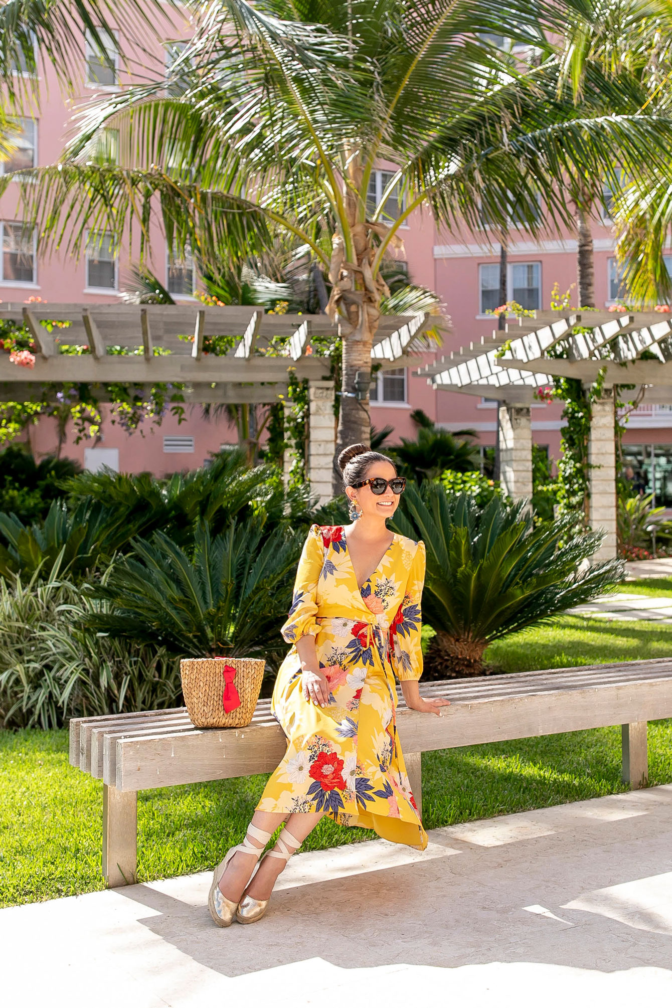 Eliza J Yellow Floral Wrap Dress