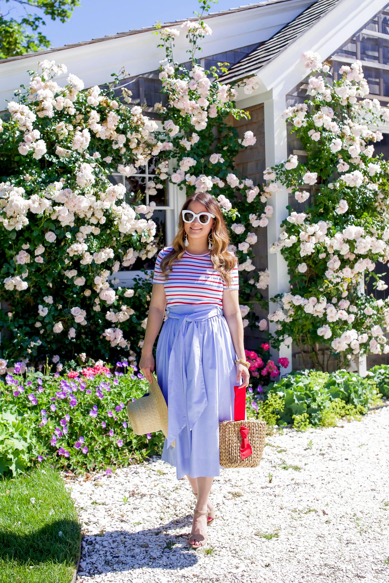 Style Charade Blue Chambray Tie Waist Midi Skirt