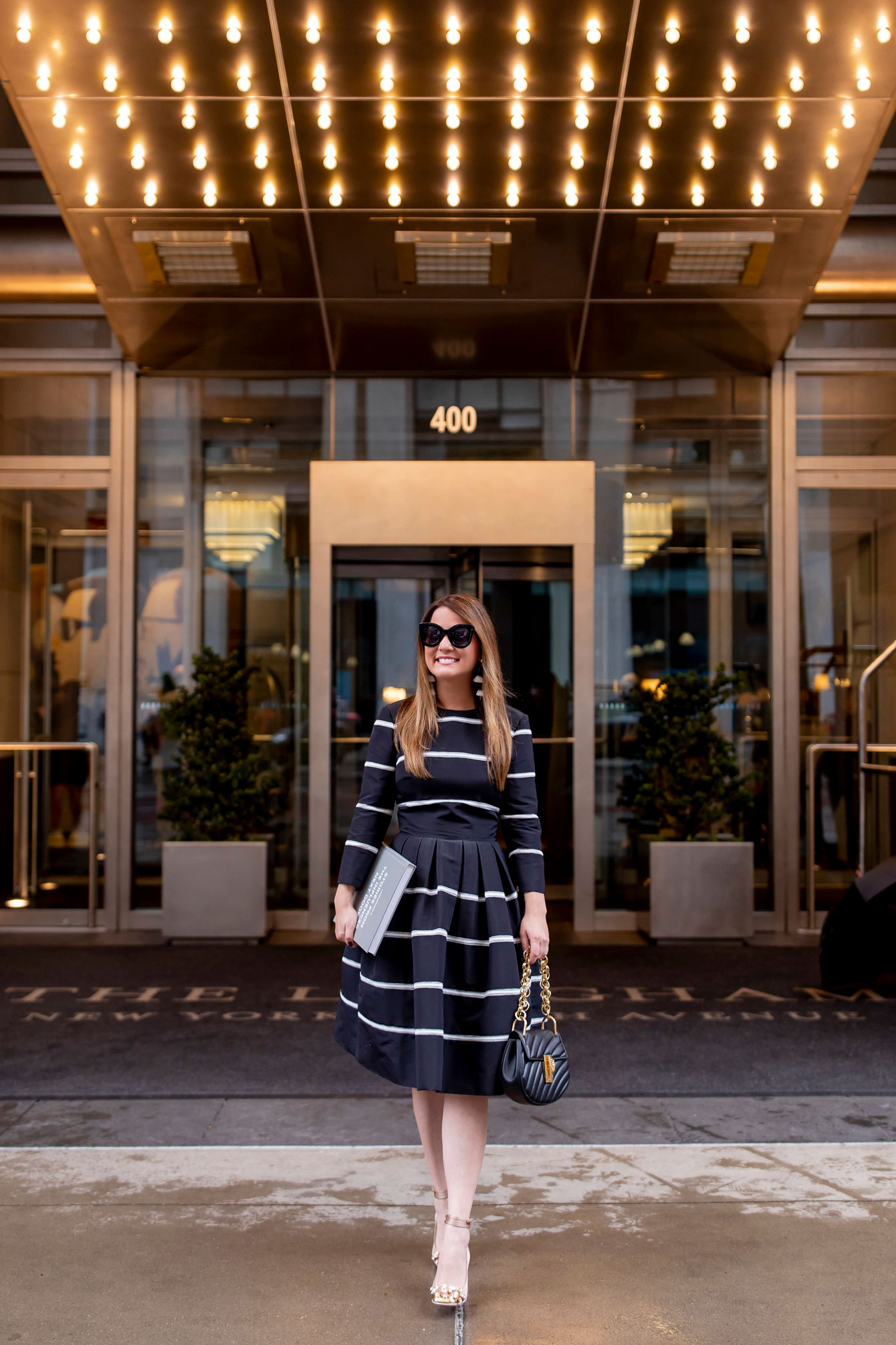 Black White Stripe Carolina Herrera Dress