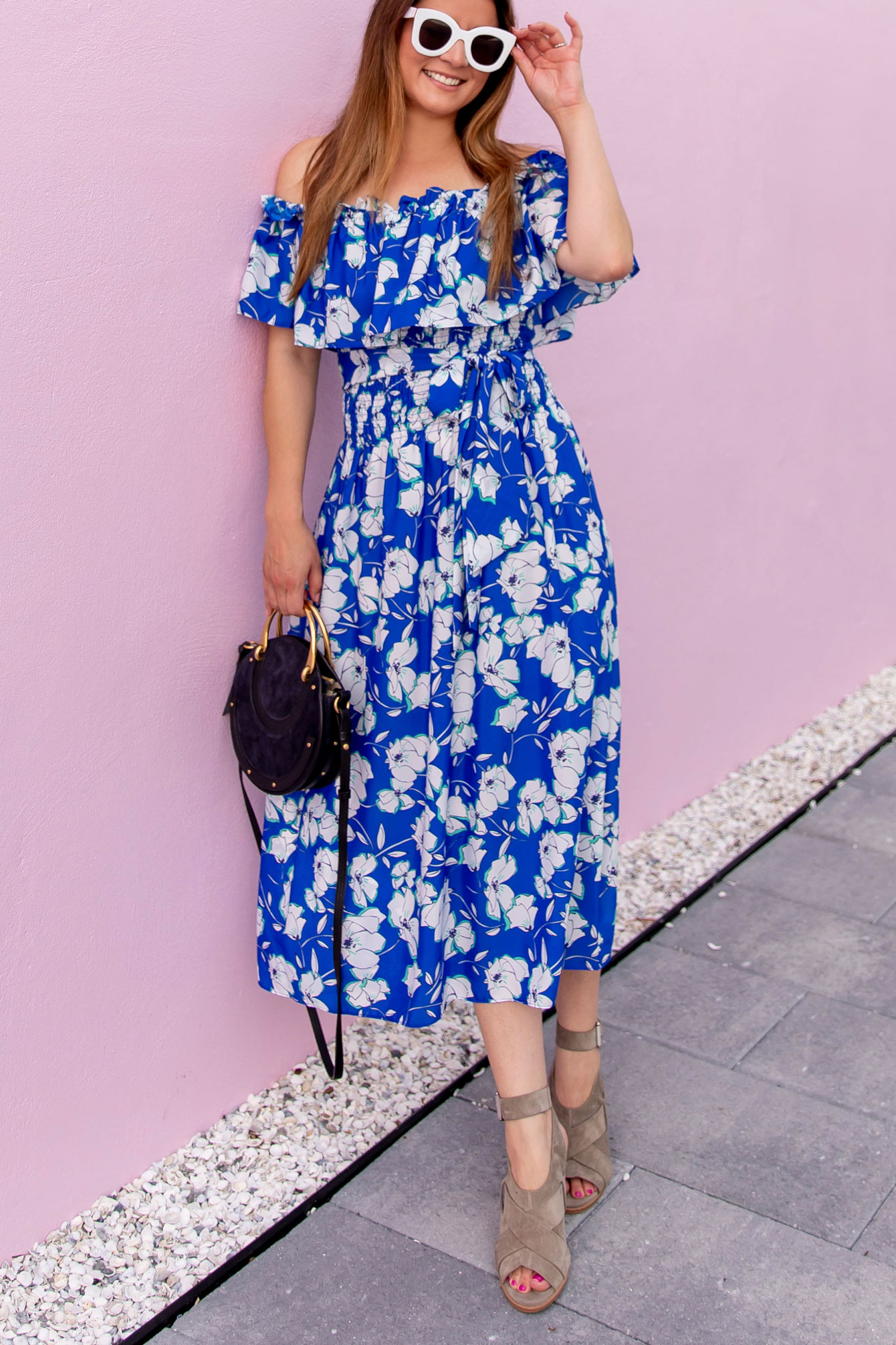 Blue White Off Shoulder Dress