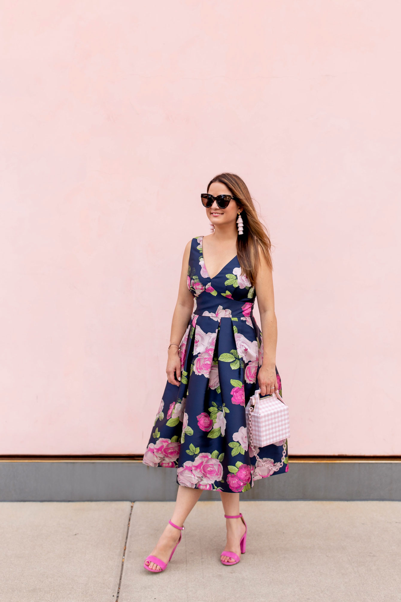 Eliza J Pink Navy Floral Dress