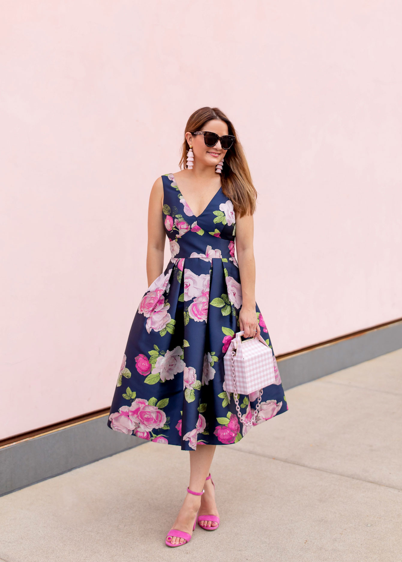 Eliza J Pink Floral Fit and Flare Dress ...