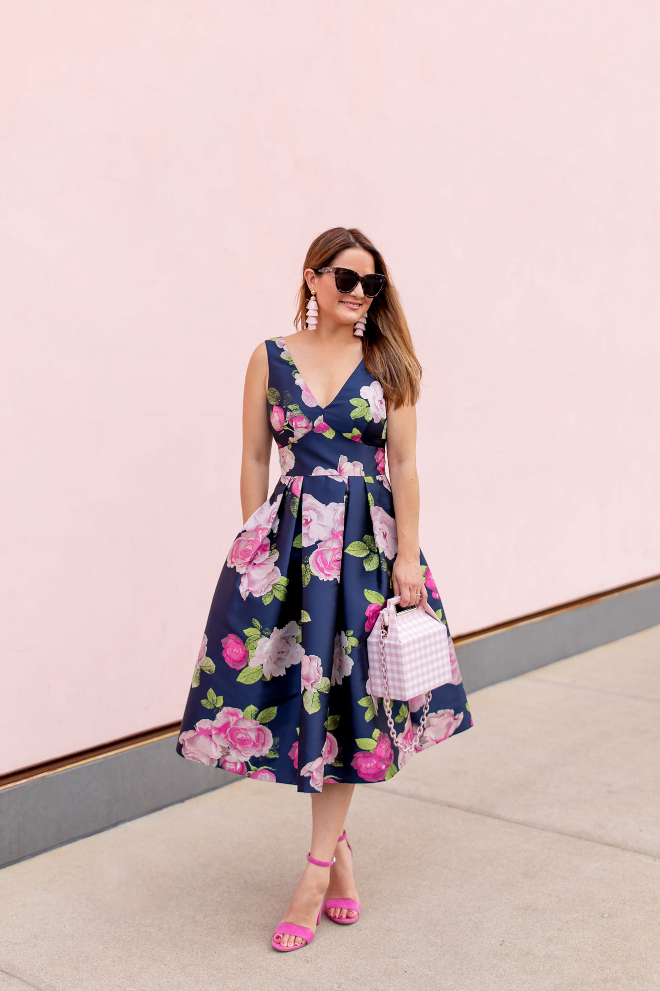 Eliza J Pink Floral Fit and Flare Dress ...