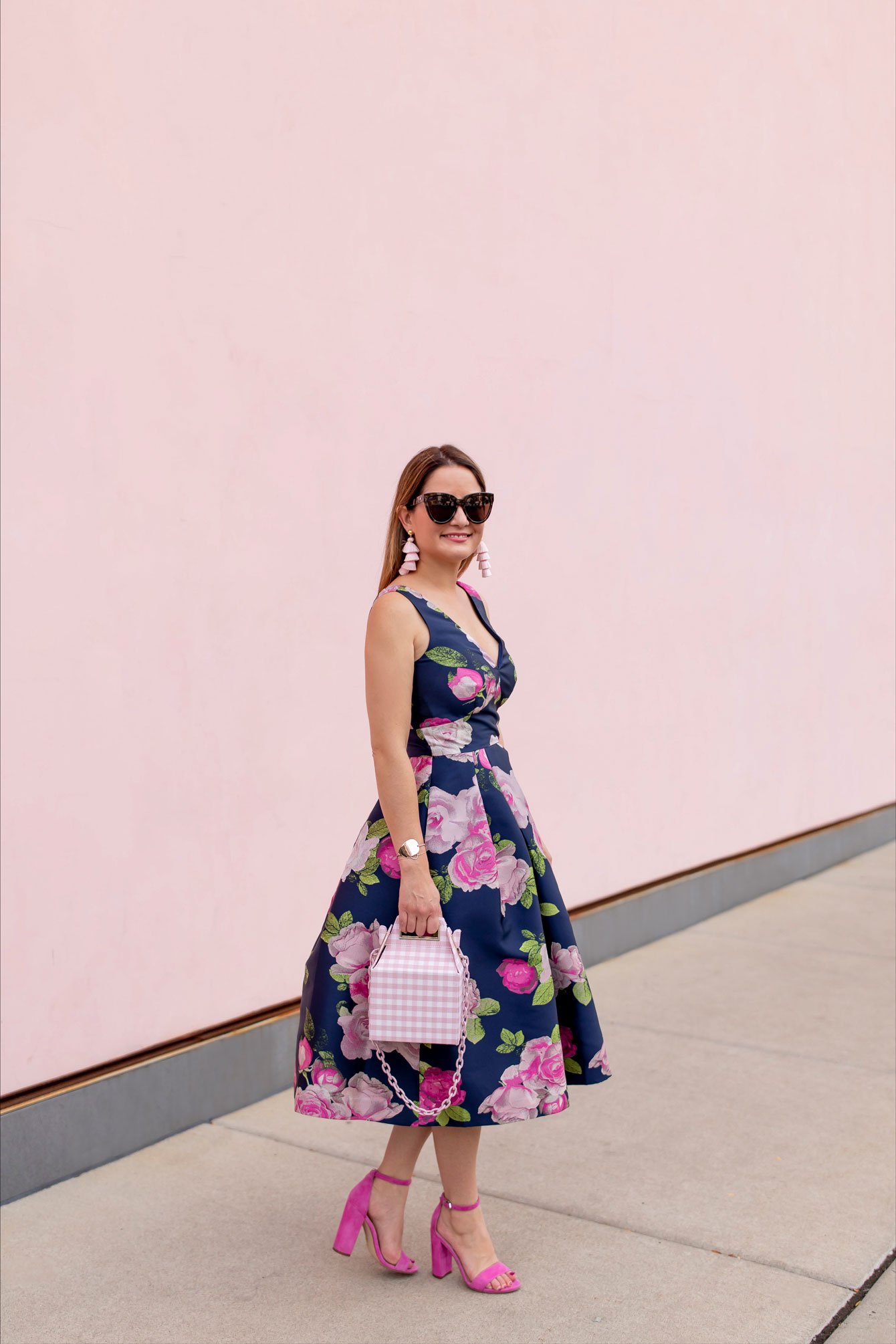 Navy Pink Floral Eliza J Dress