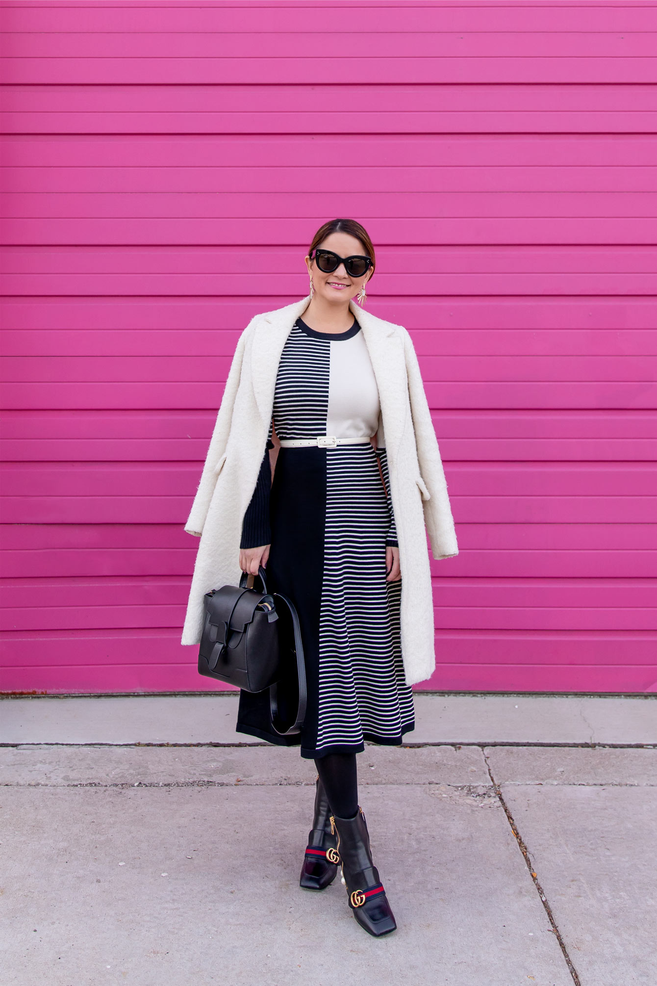 Black White Colorblock Sweater Dress