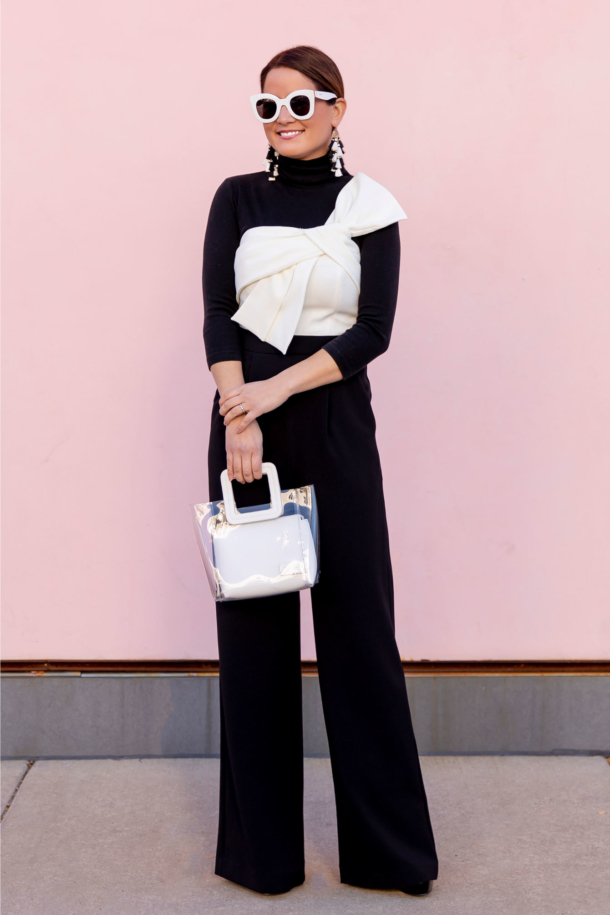 Black and White Bow Front Jumpsuit - Style Charade