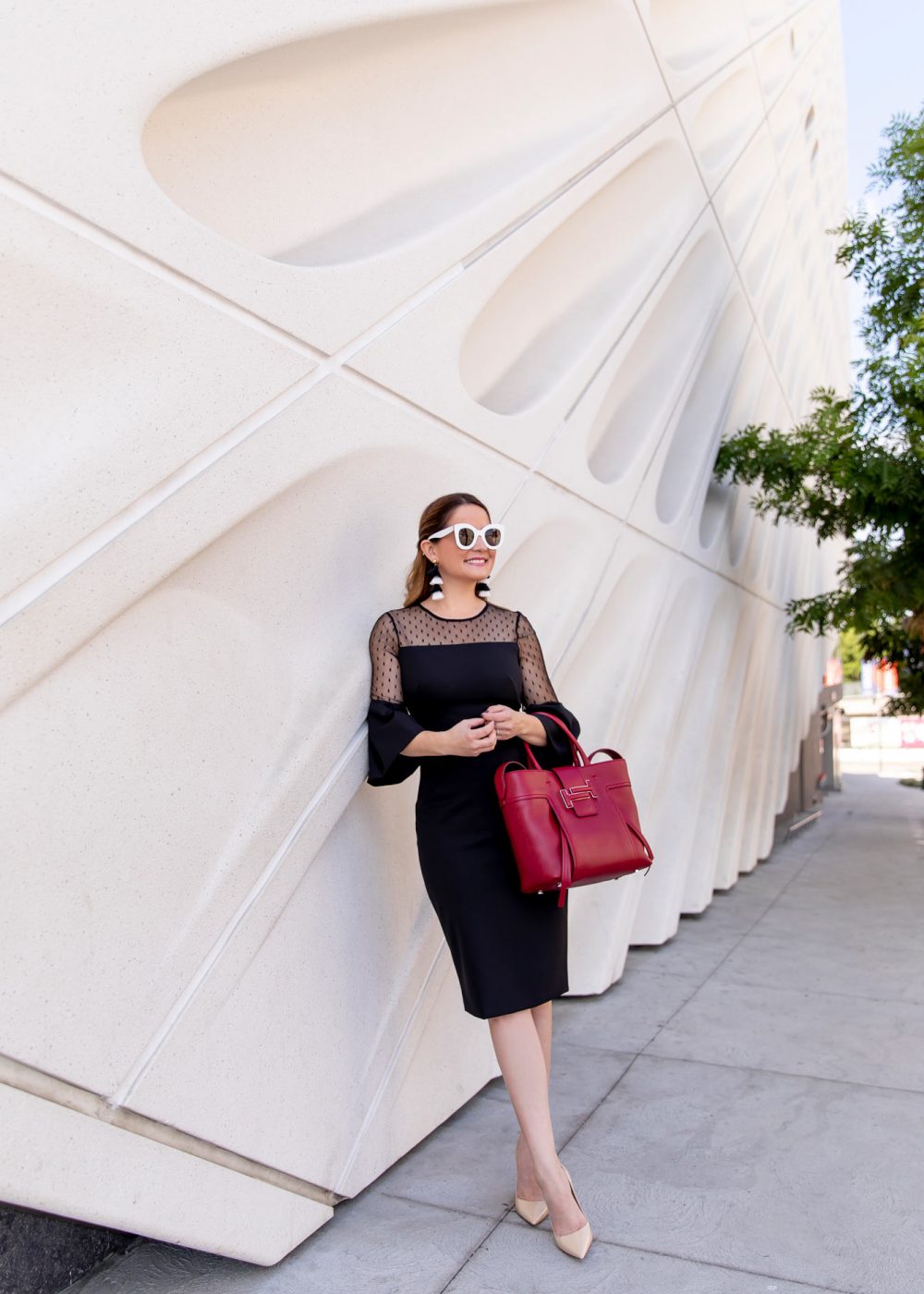 Eliza J Black Sheer Polka Dot Dress