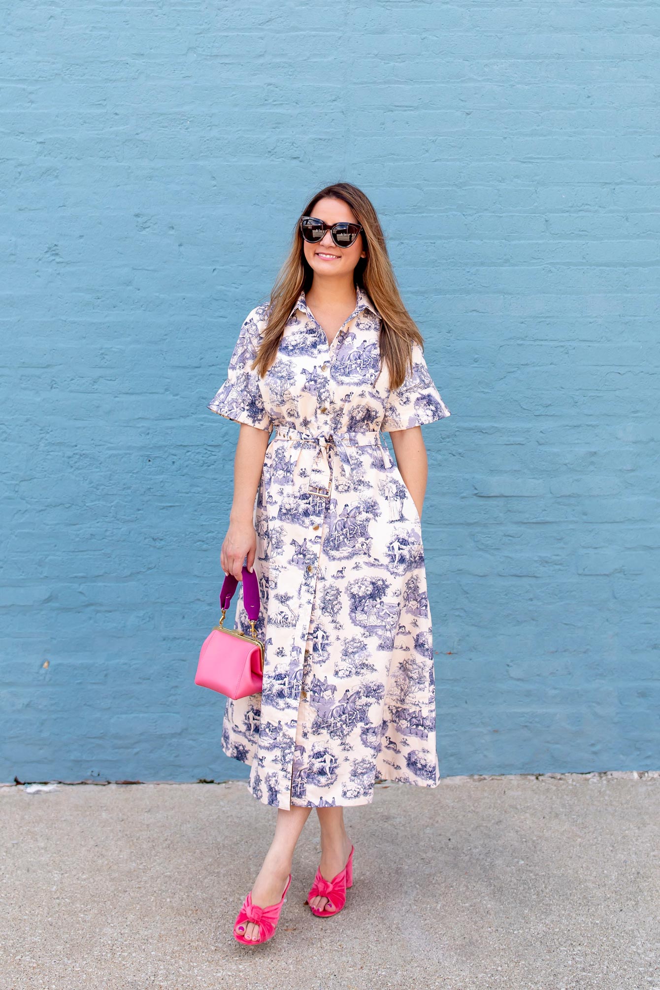 A Parisian Chic Blue Toile Shirtdress for Fall - Style Charade