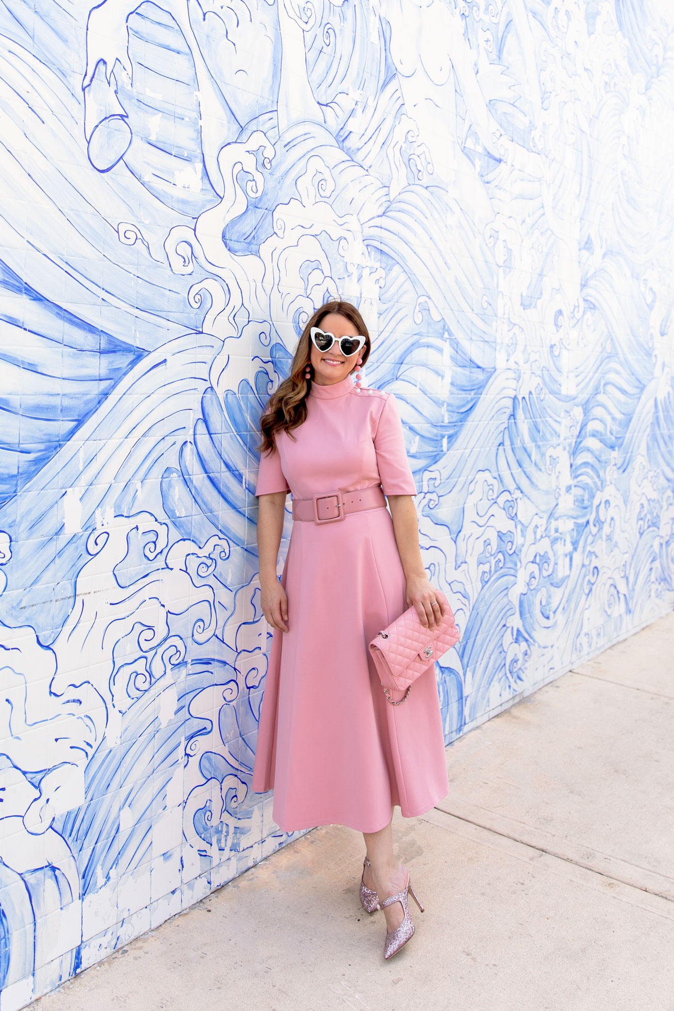 Pink Fit and Flare Midi Dress