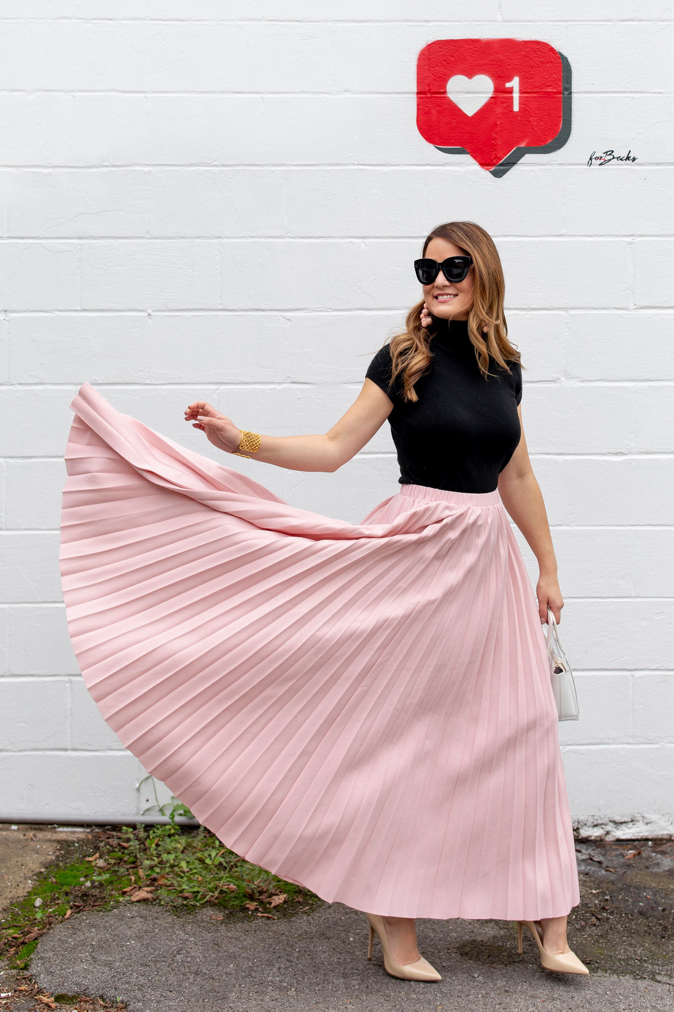 Pink Pleated Midi Skirt