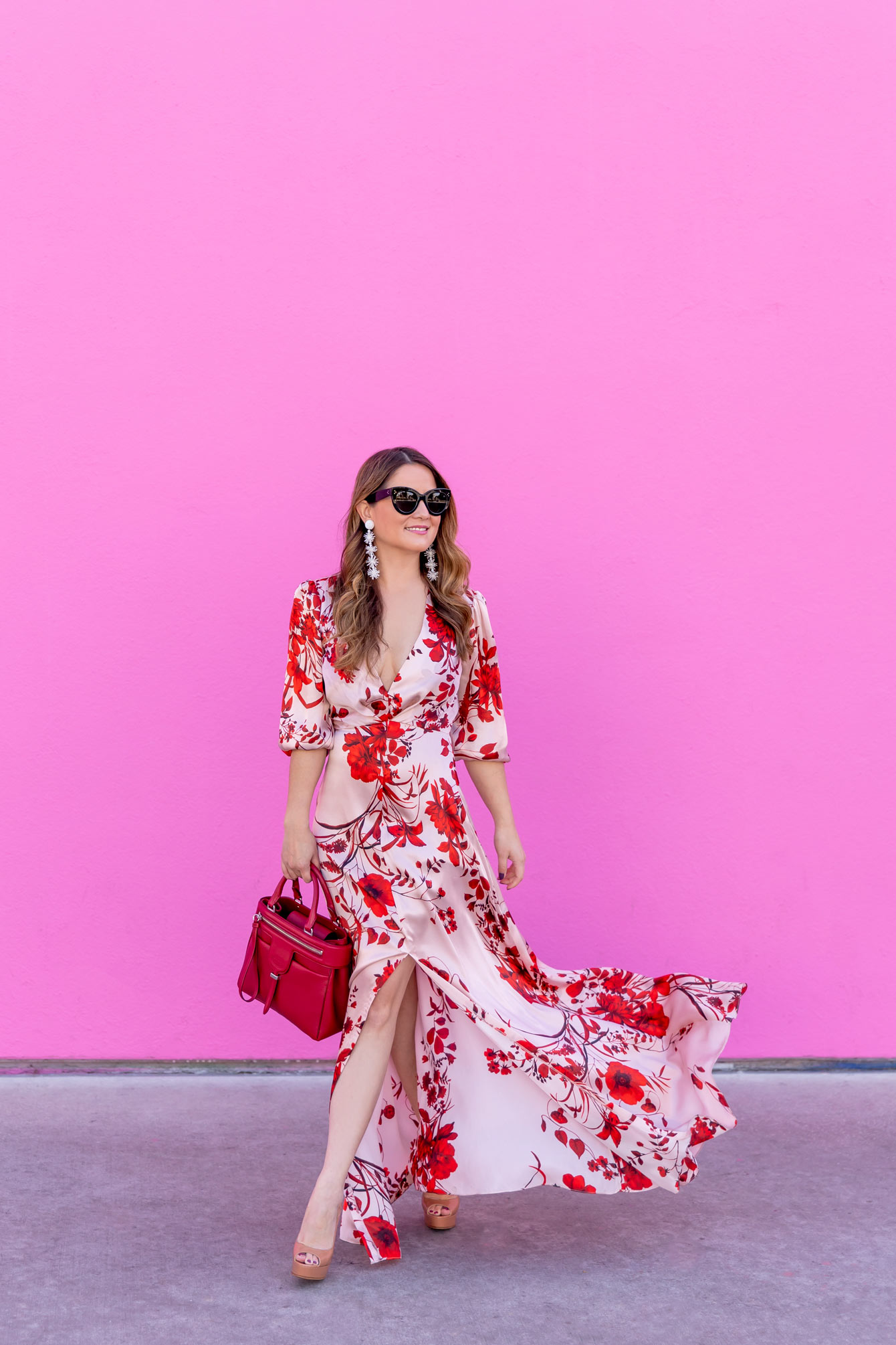 Pink Red Floral Maxi Dress