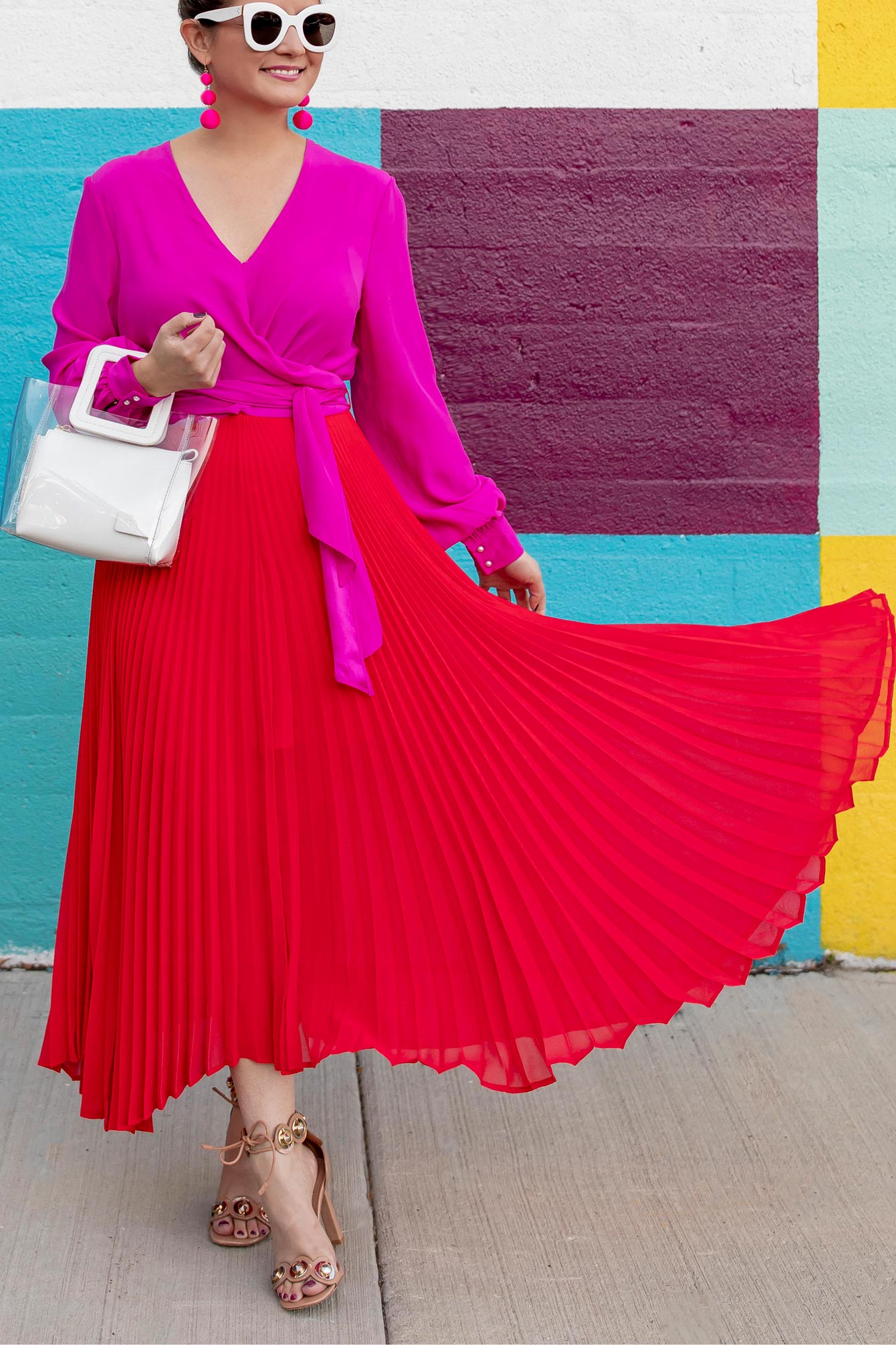 Red Pink Pleated Dress