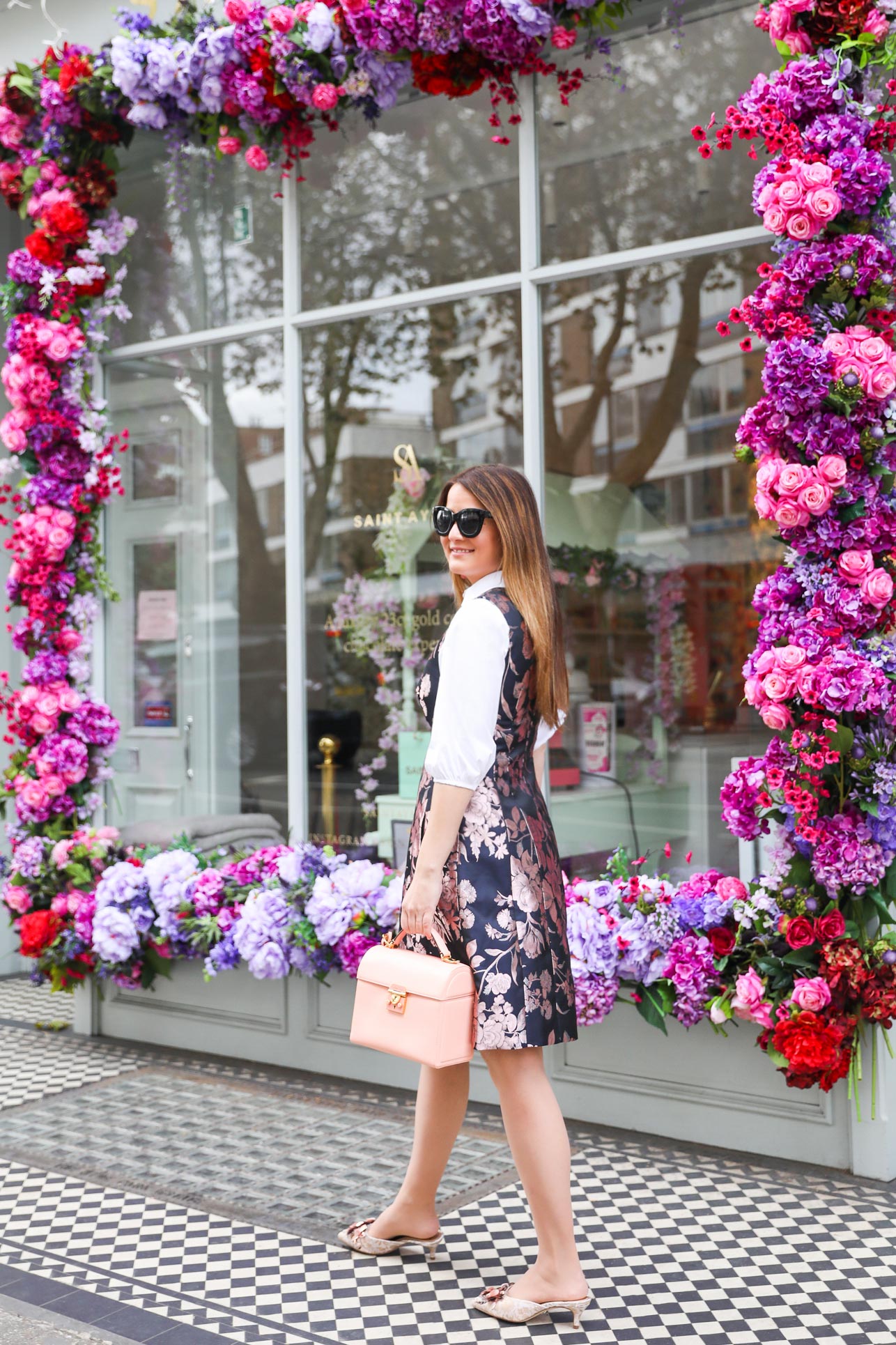 Eliza J Navy Metallic Floral Dress