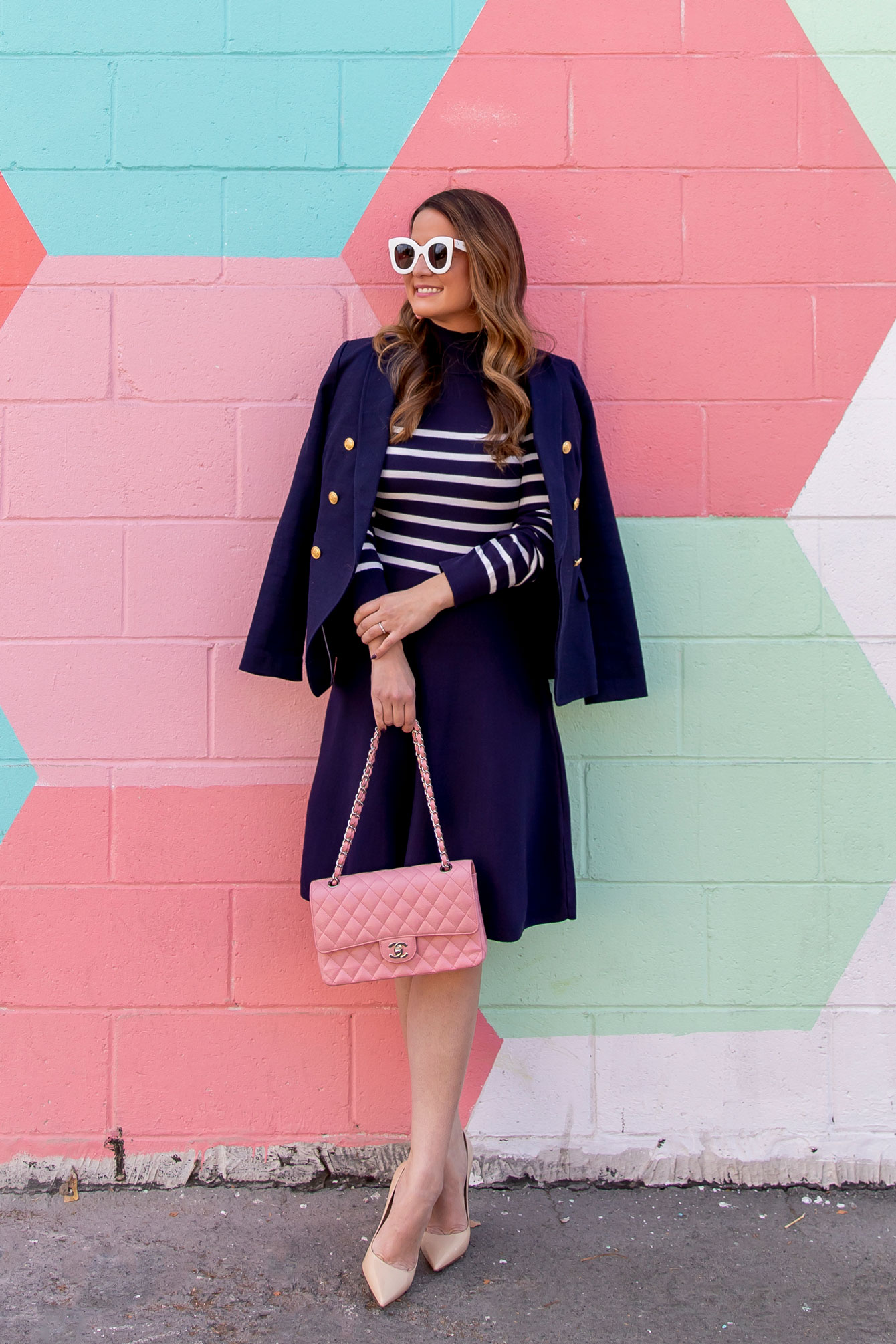 Eliza J Navy Stripe Sweater Dress