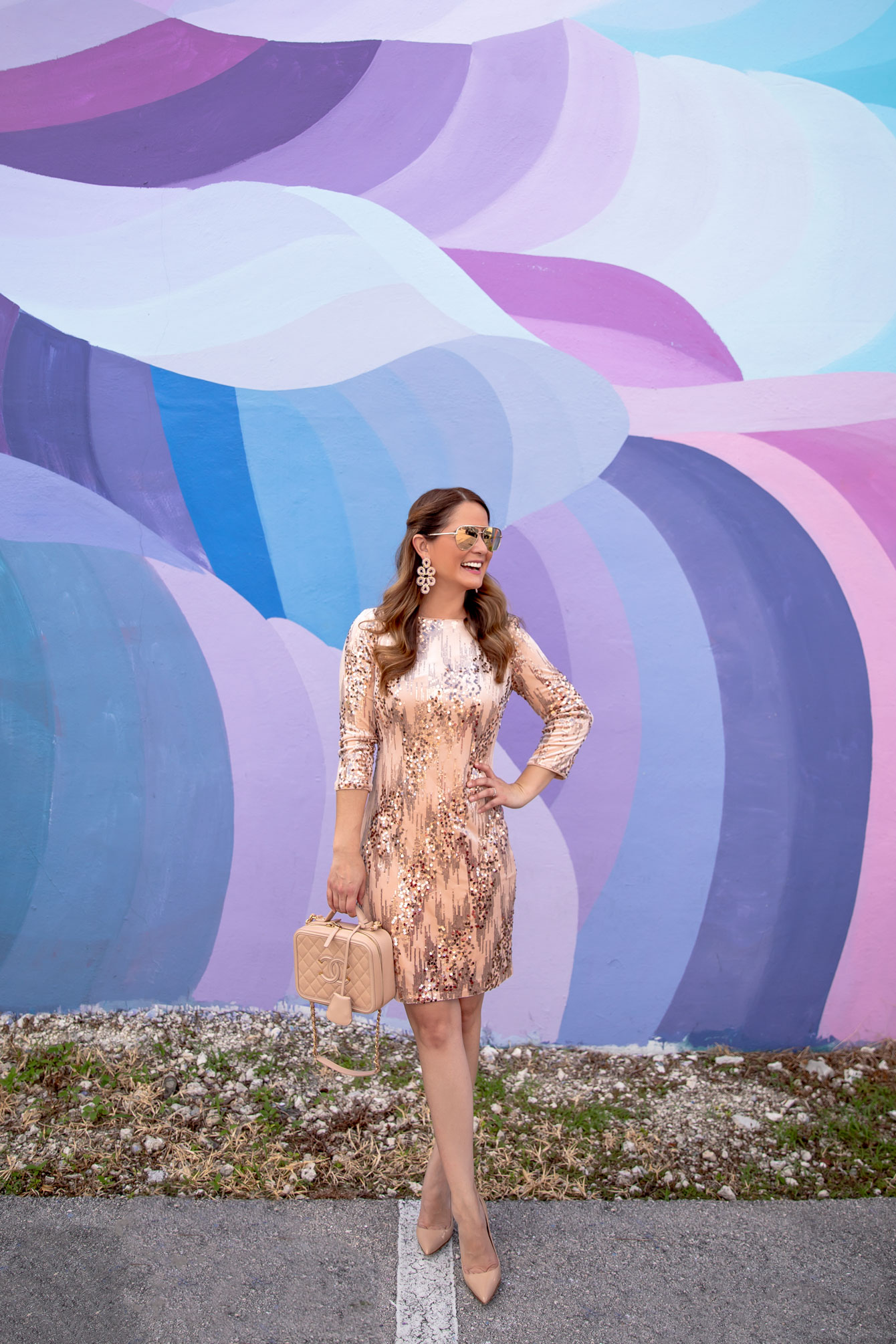 Eliza J Rose Gold Sequin Shift Dress