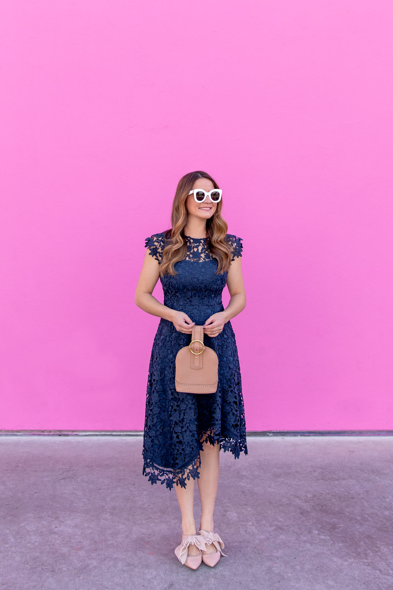 Navy Asymmetrical Lace Dress