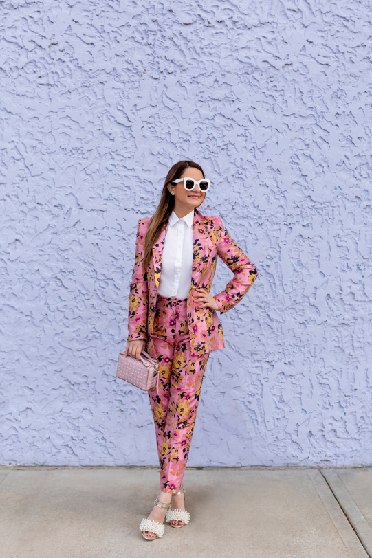 River Island Pink Floral Jacquard Jacket and Pants - Style Charade