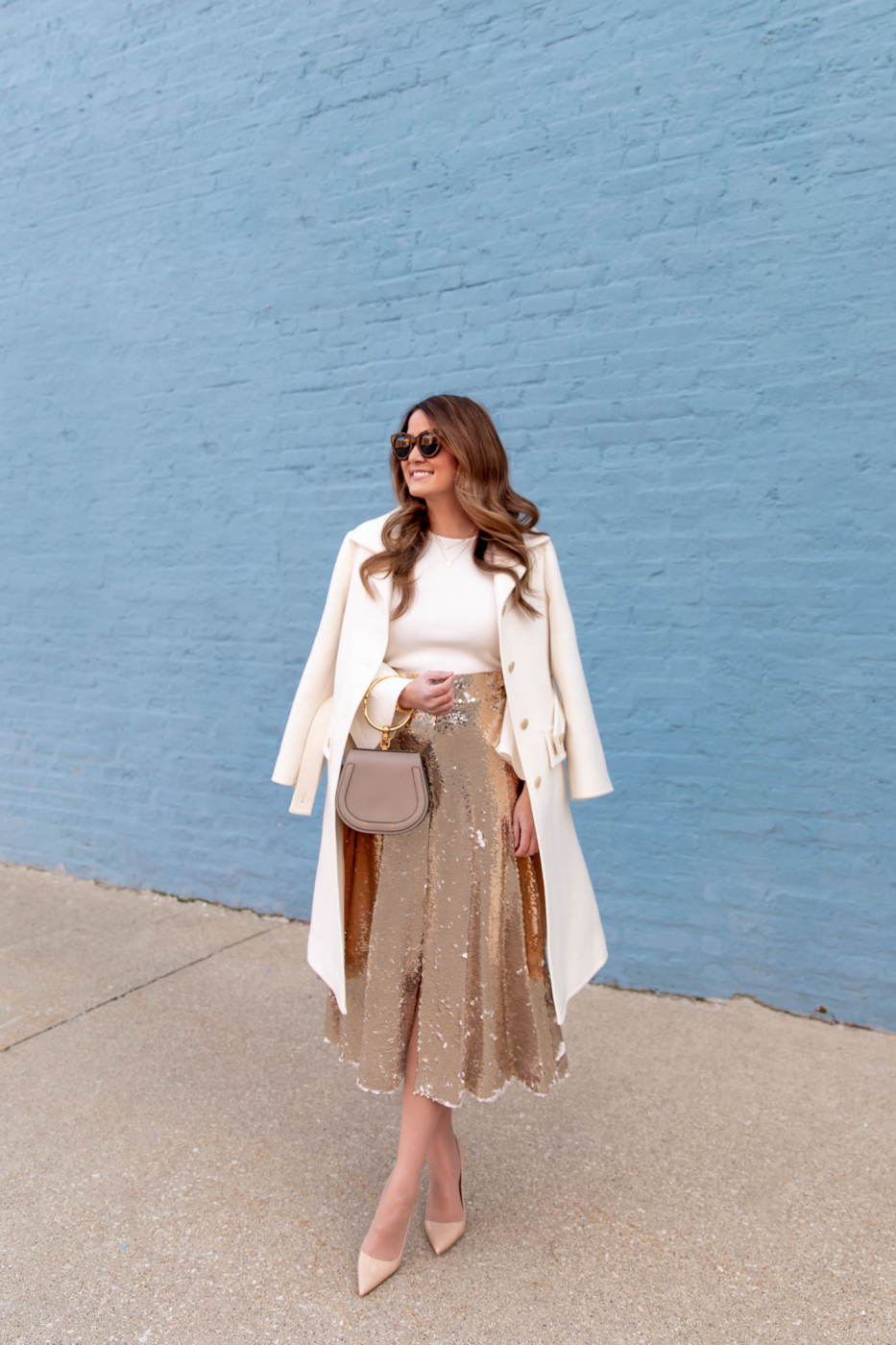 Eliza J Gold Sequin Midi Skirt