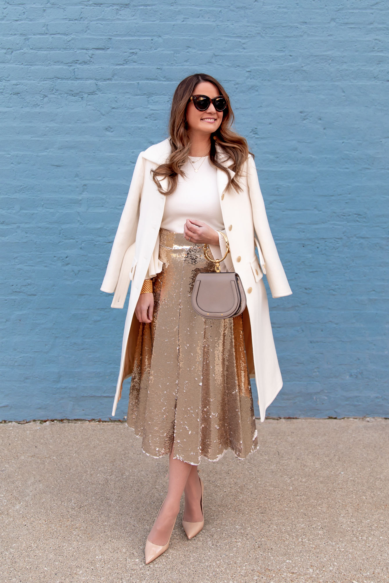 Gold Sequin Midi Skirt