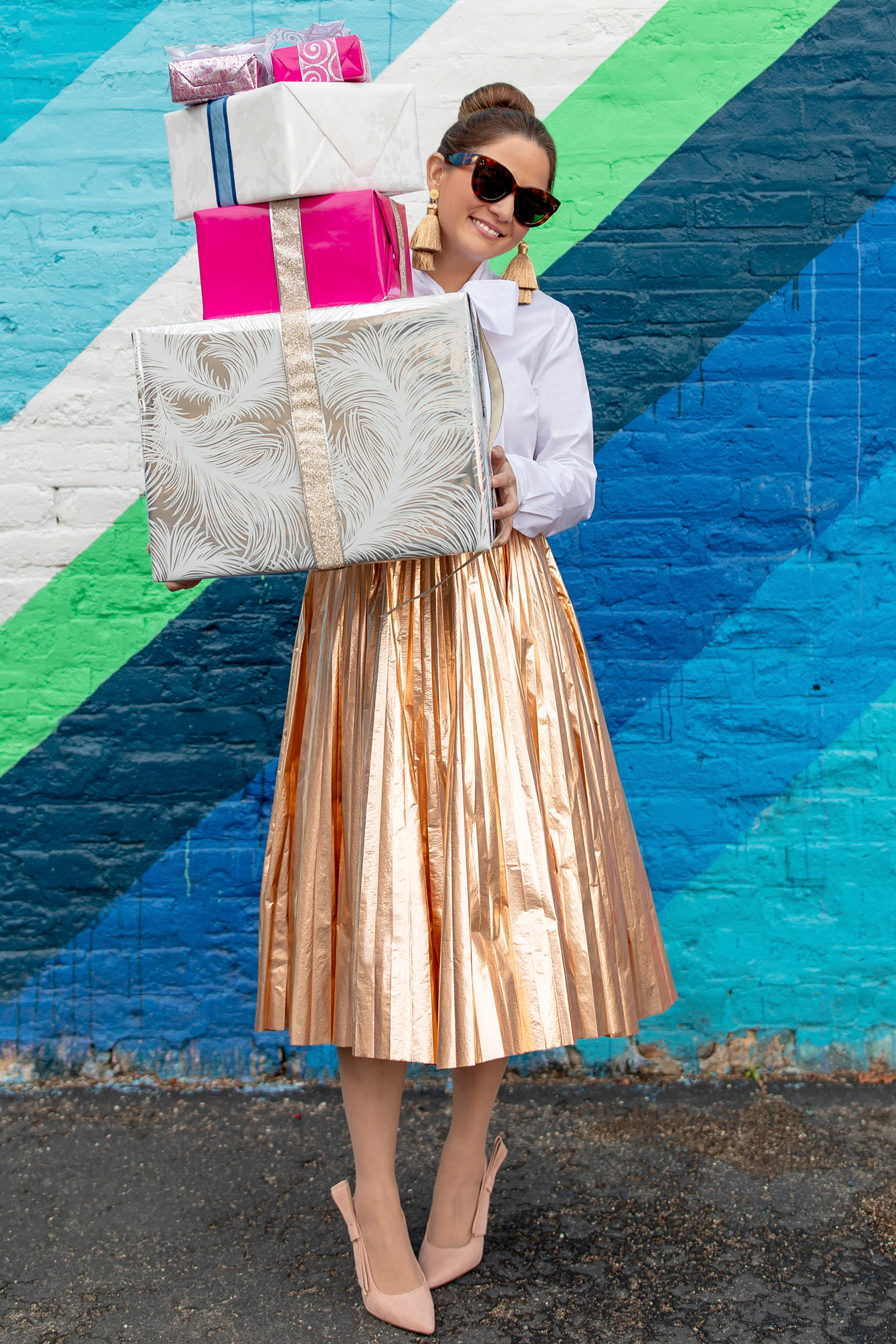 Milly Gold Metallic Pleated Midi Skirt