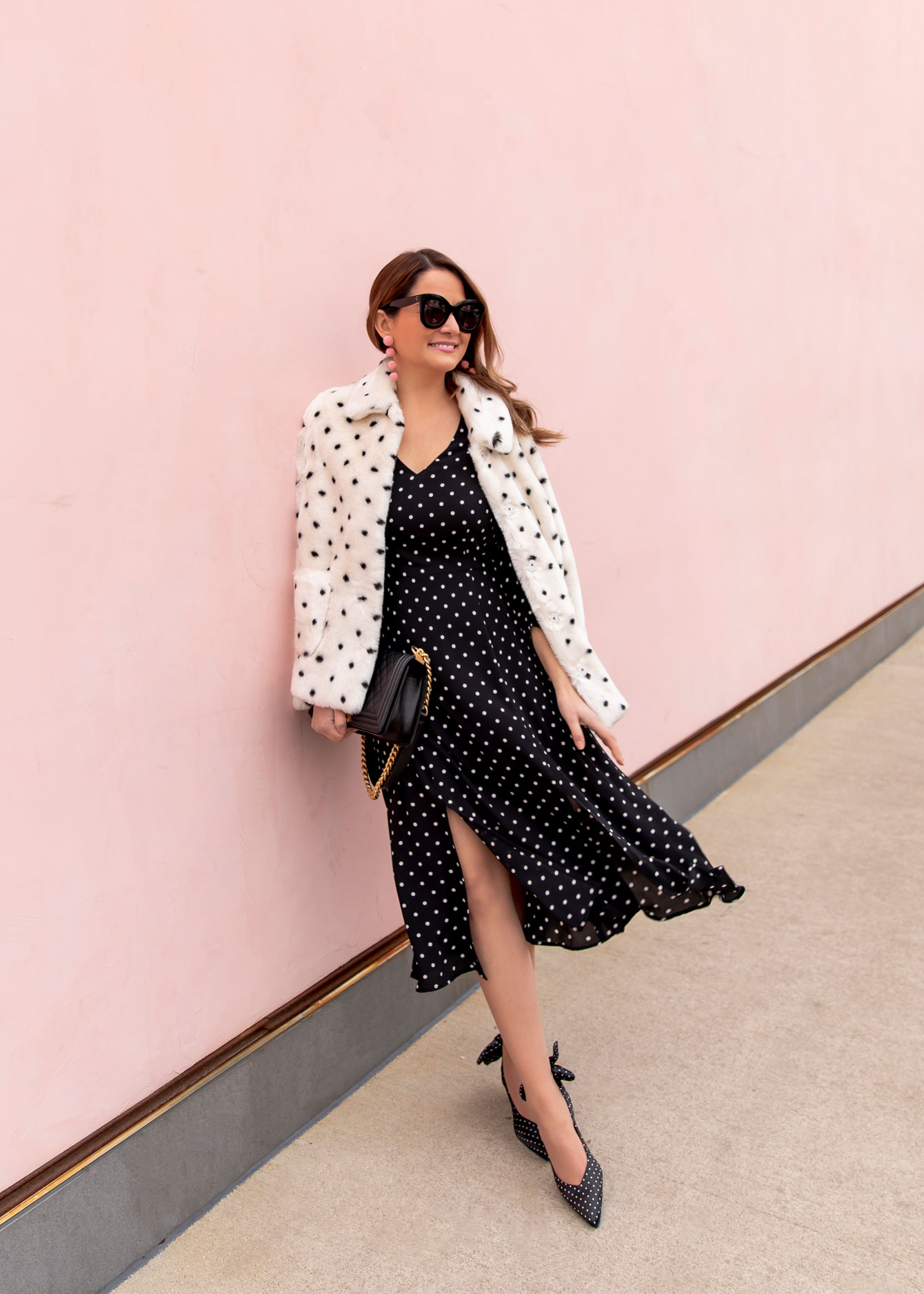Polka Dot Mesh Patchwork Midi Dress Elegant Casual Outfit