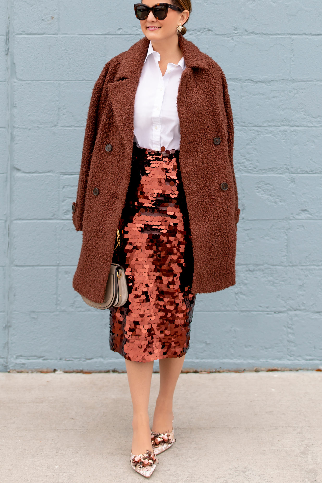Style Charade Halogen Copper Sequin Paillette Skirt