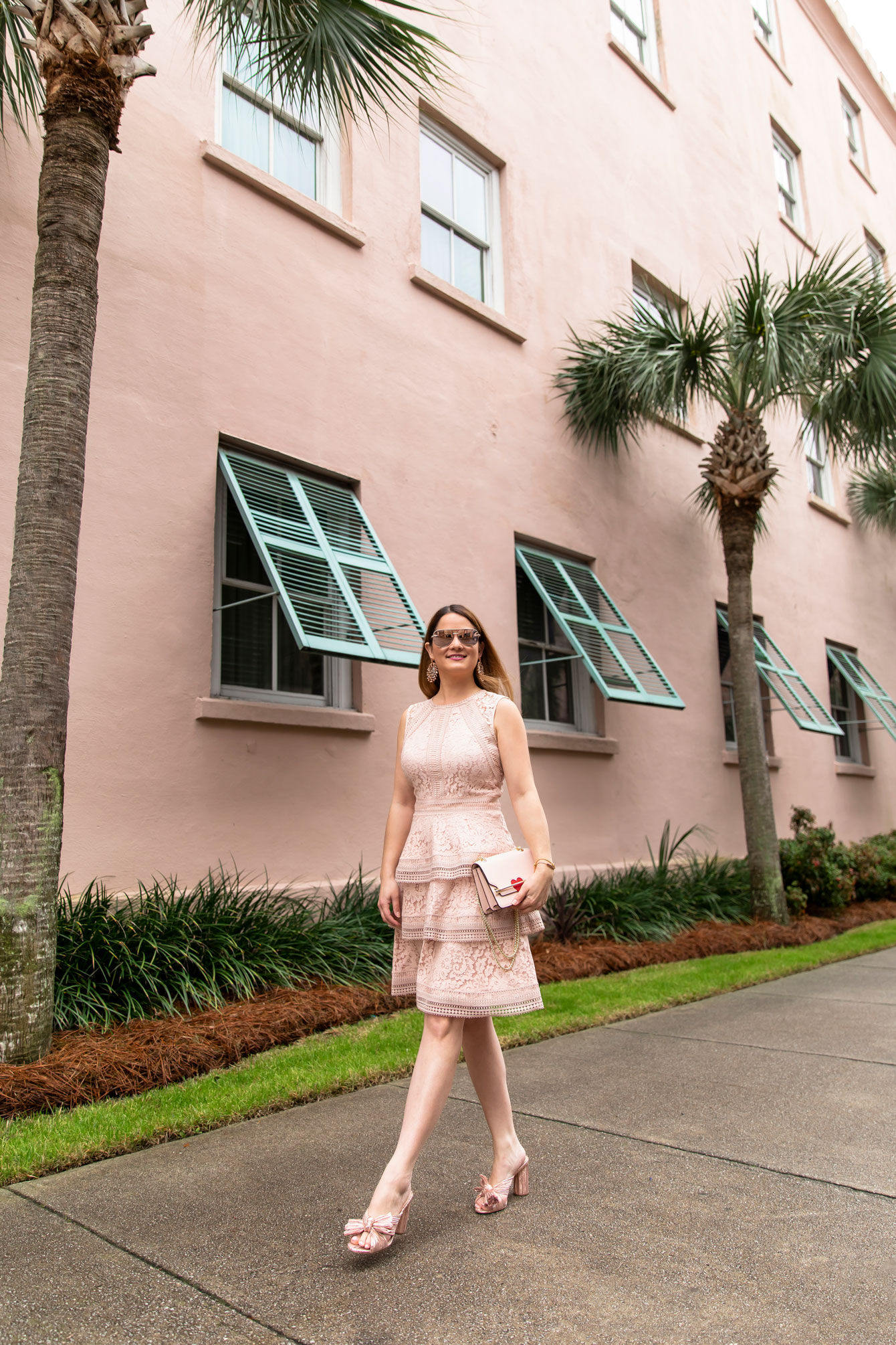 Eliza J Pink Lace Fit Flare Dress