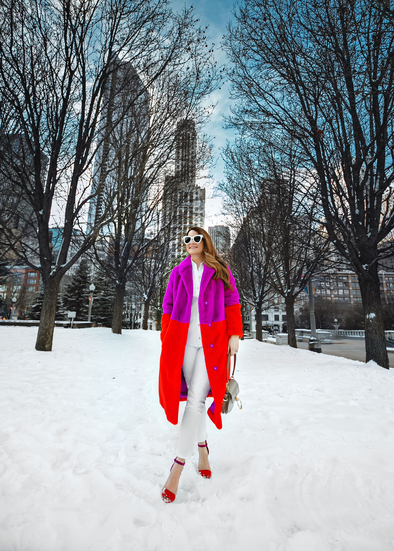 The Coziest Colorful Faux Fur Coat and Chloe Tess Bag - Style Charade