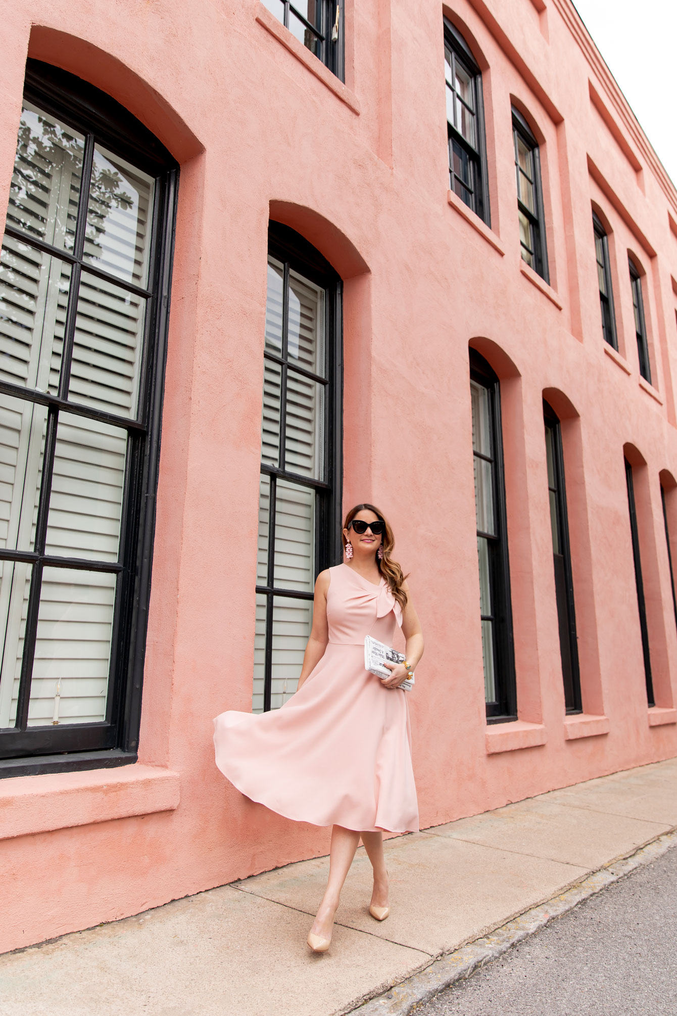 Nordstrom Pink Bow Front Fit Flare Dress