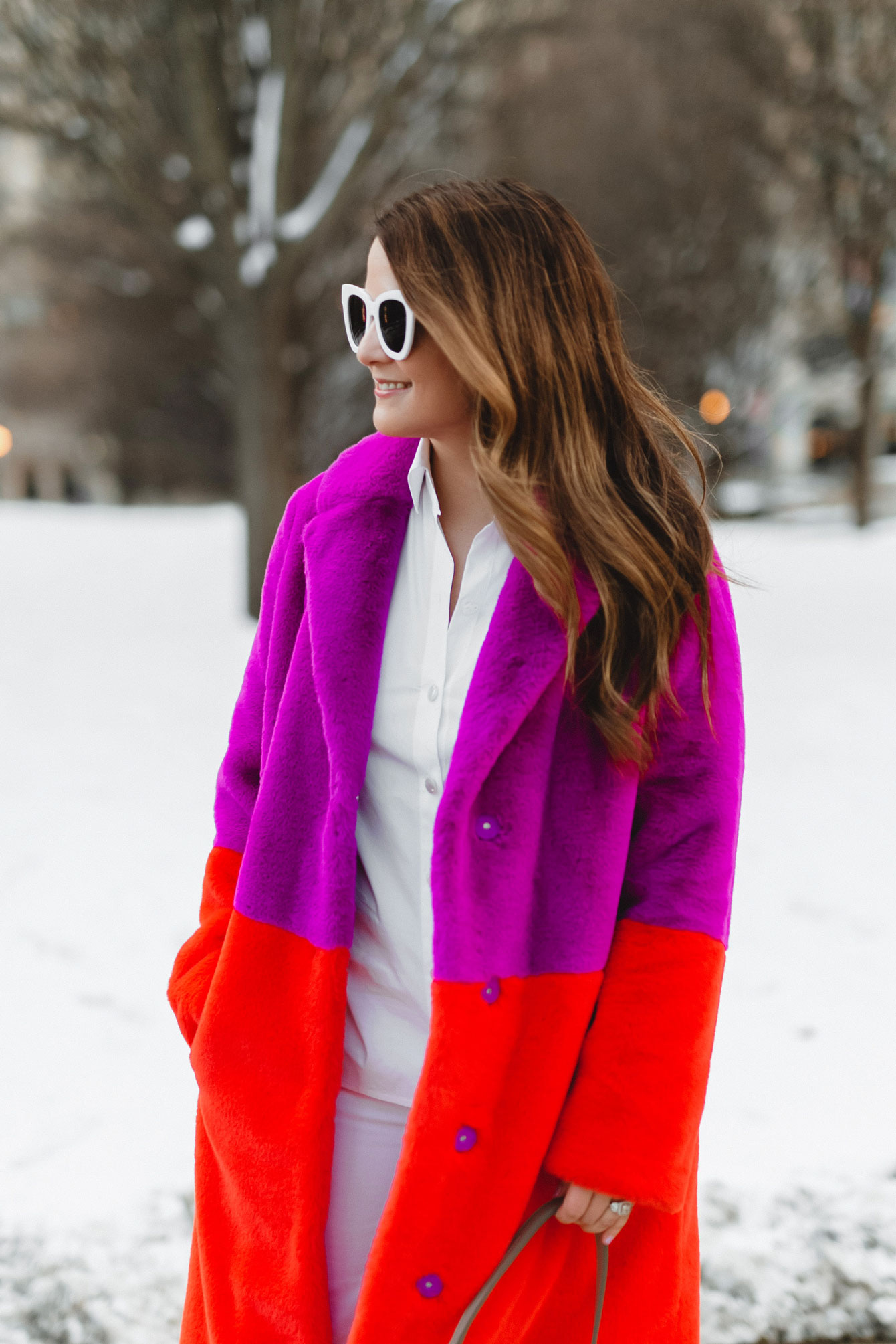 Red Purple Faux Fur Coat