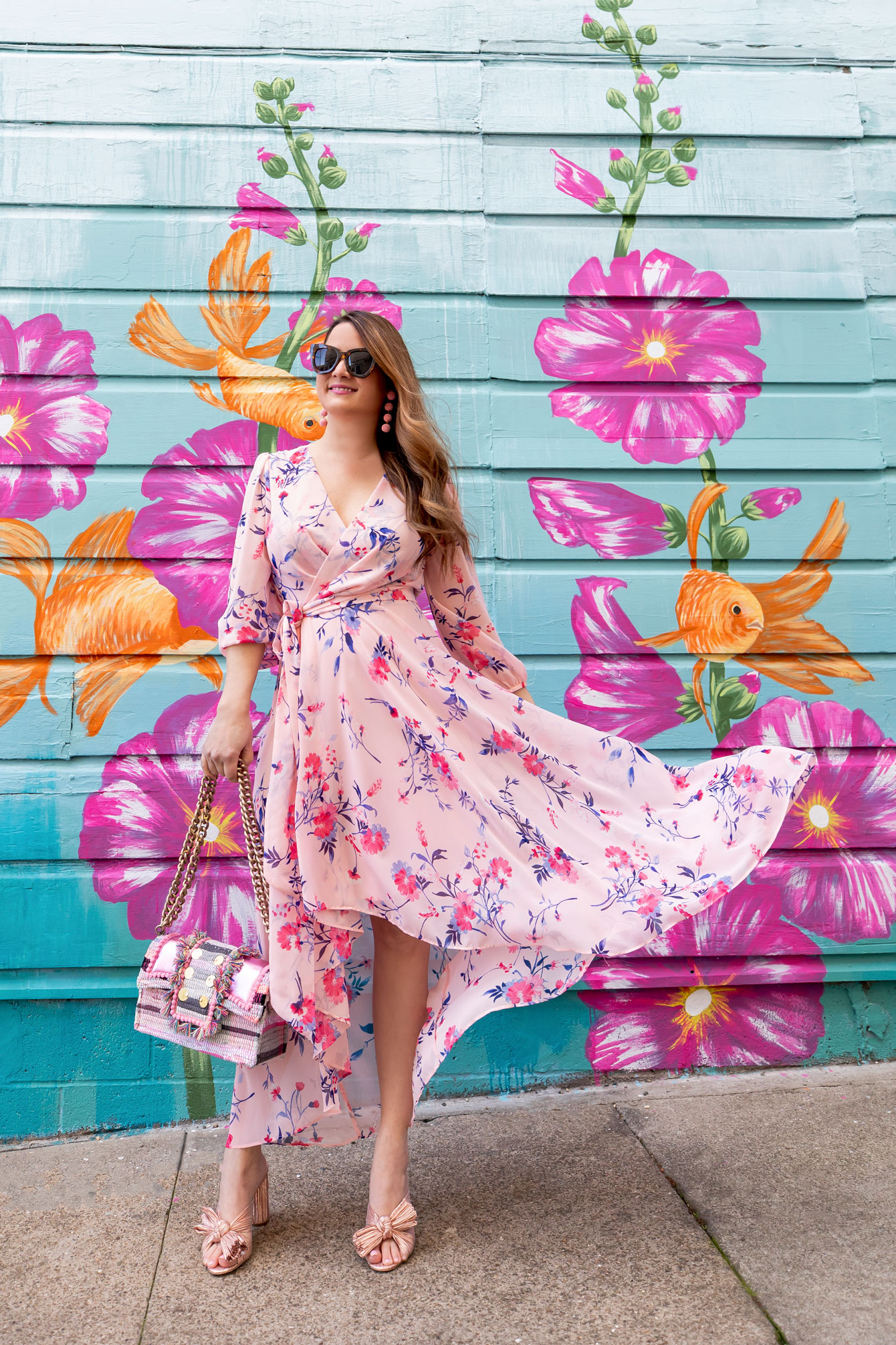 Eliza J Pink Floral Wrap Dress