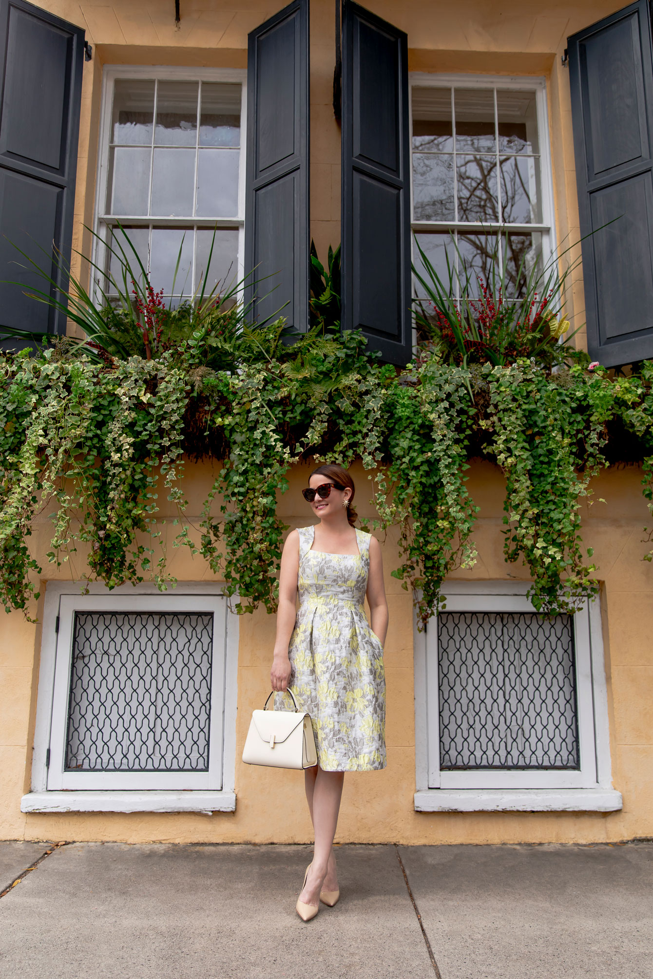 Jennifer Lake Yellow Brocade Dress