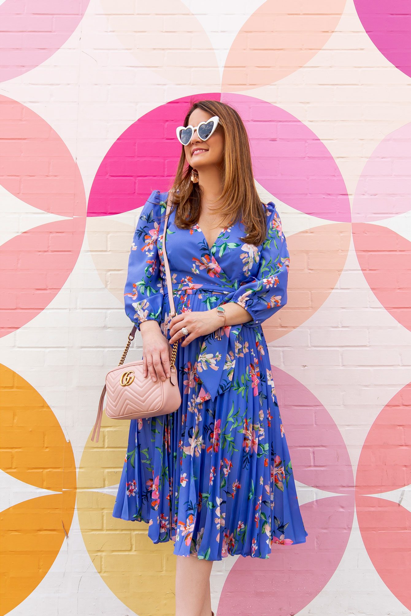 Blue Floral Pleated Dress