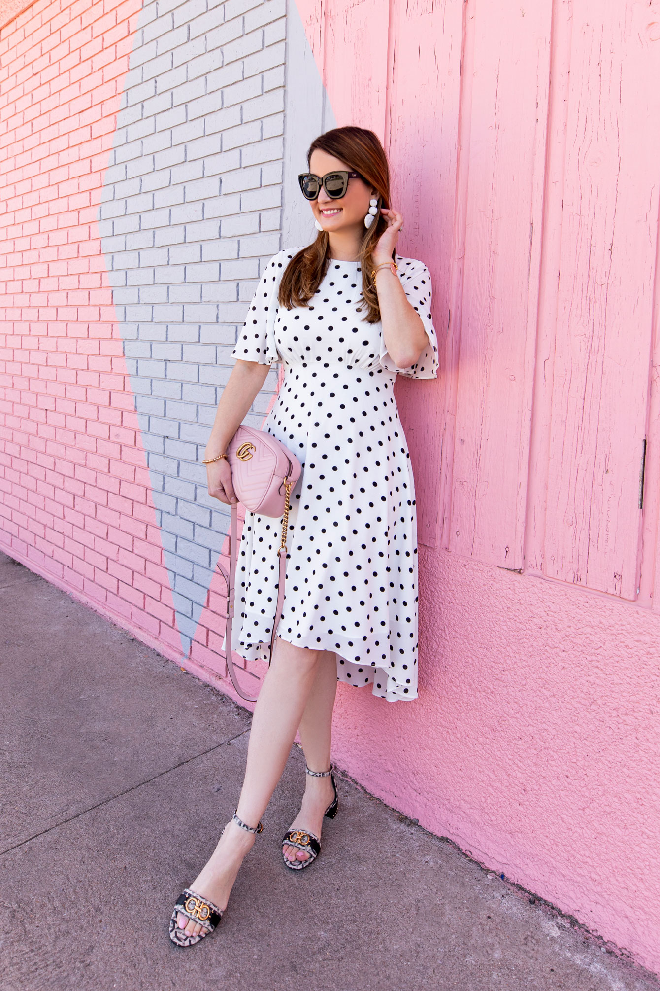 Eliza J Black White Polka Dot Dress