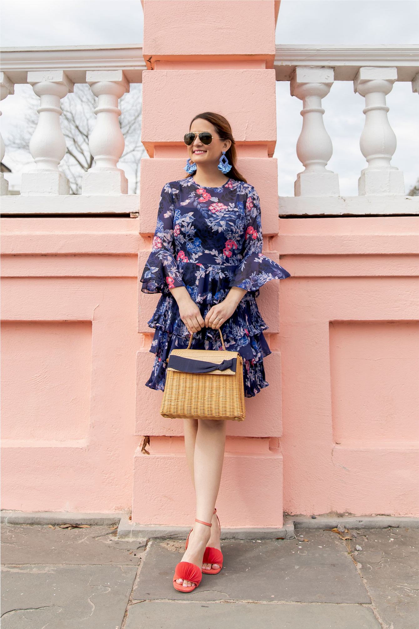 Eliza J Navy Coral Floral Dress