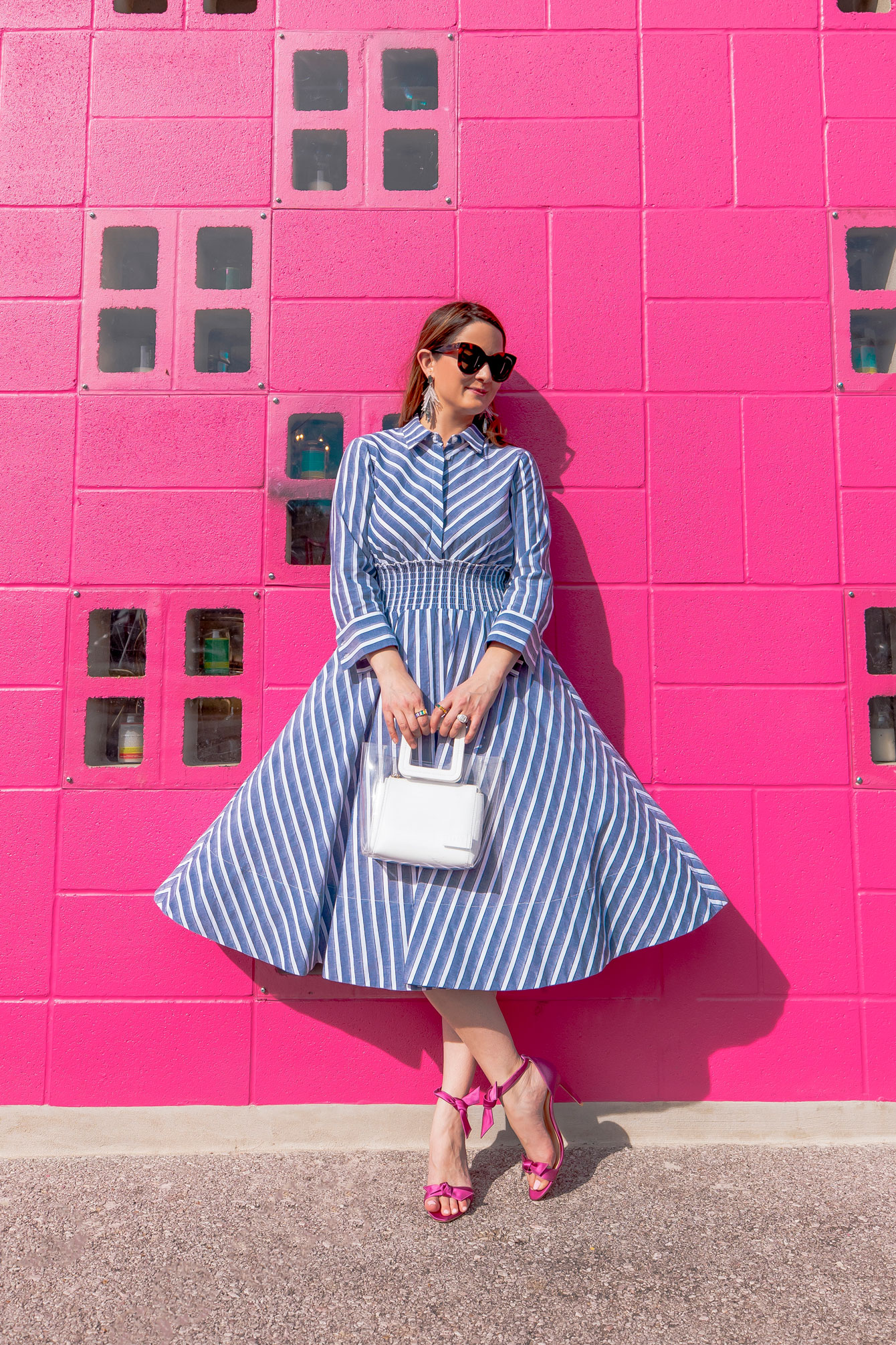 Eliza J Navy Stripe Fit Flare Dress