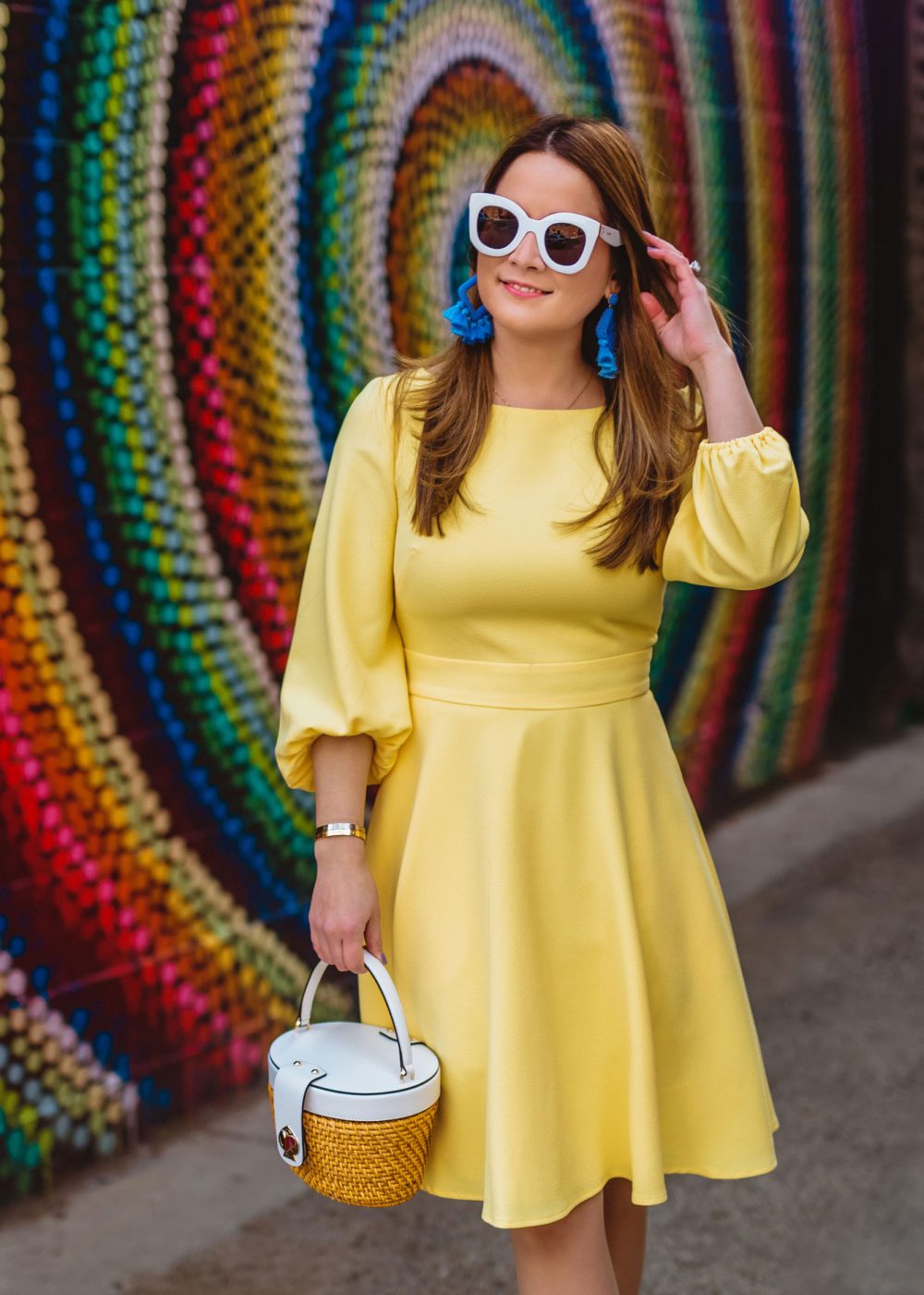 Eliza J Yellow Balloon Sleeve Dress