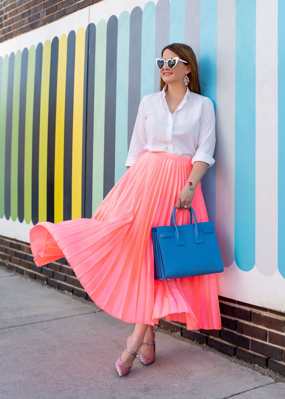 Jennifer Lake Coral Pleated Skirt