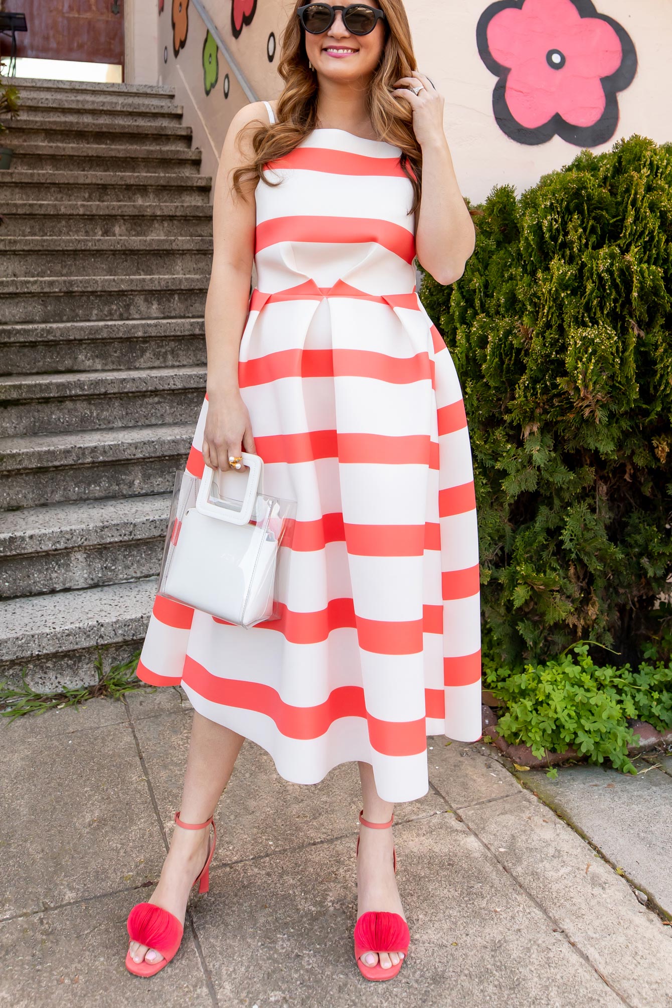 ASOS Coral Stripe Fit Flare Dress