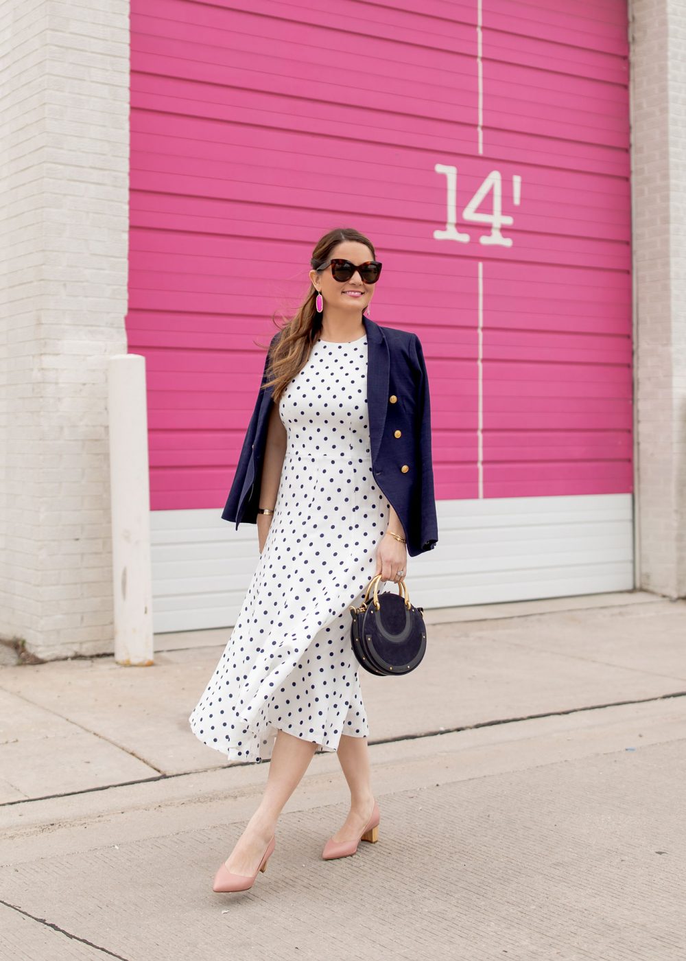 Eliza J Linen Polka Dot Dress