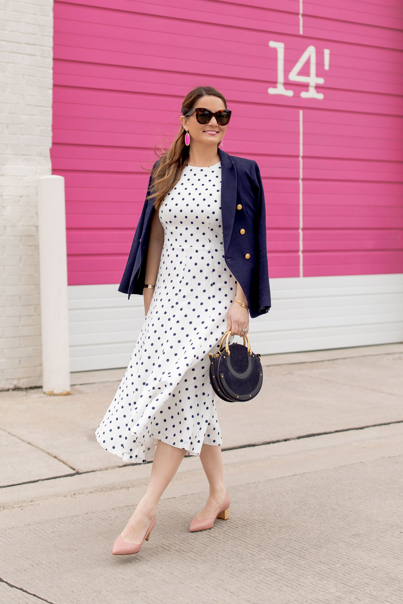 Eliza J Navy Polka Dot Midi Dress